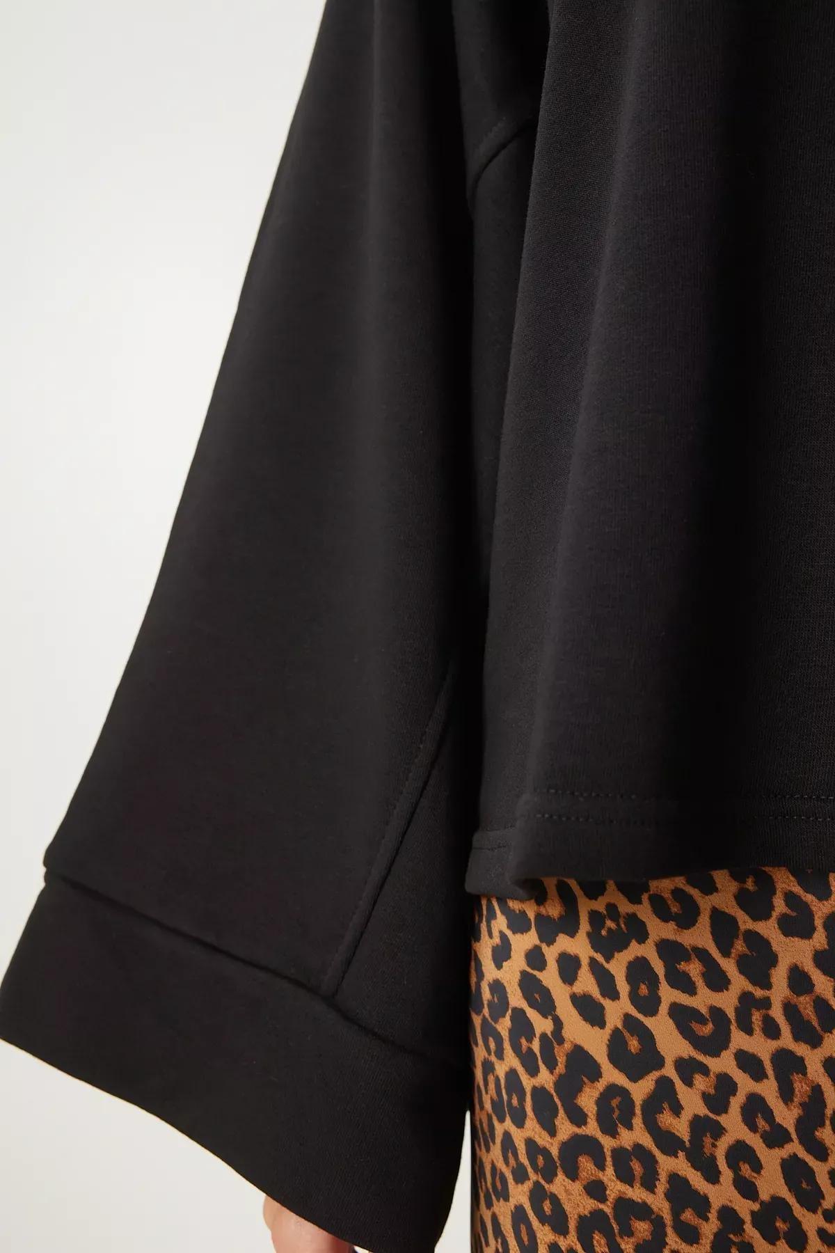 Black Wide Sleeve Oversized Knitted Sweatshirt, , large image number 4