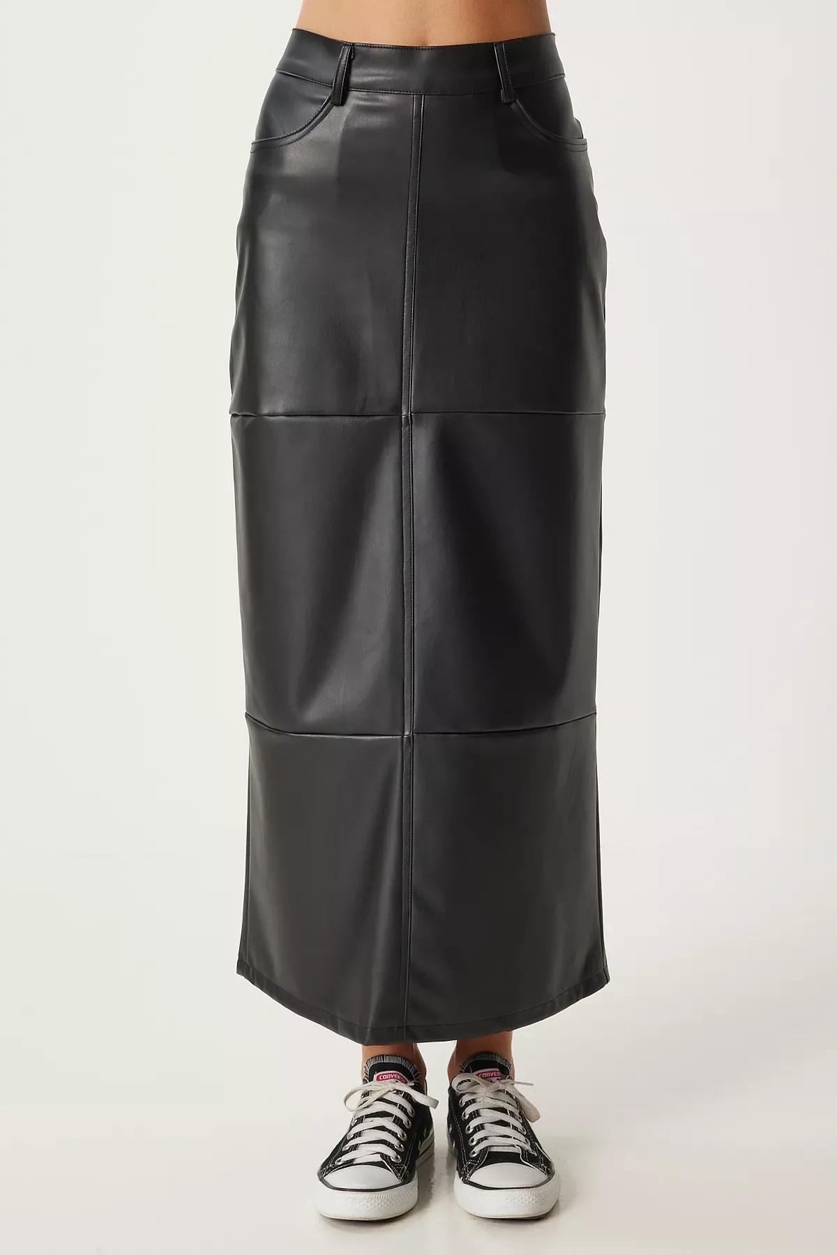 Black Faux Leather Pencil Skirt, BLACK, medium