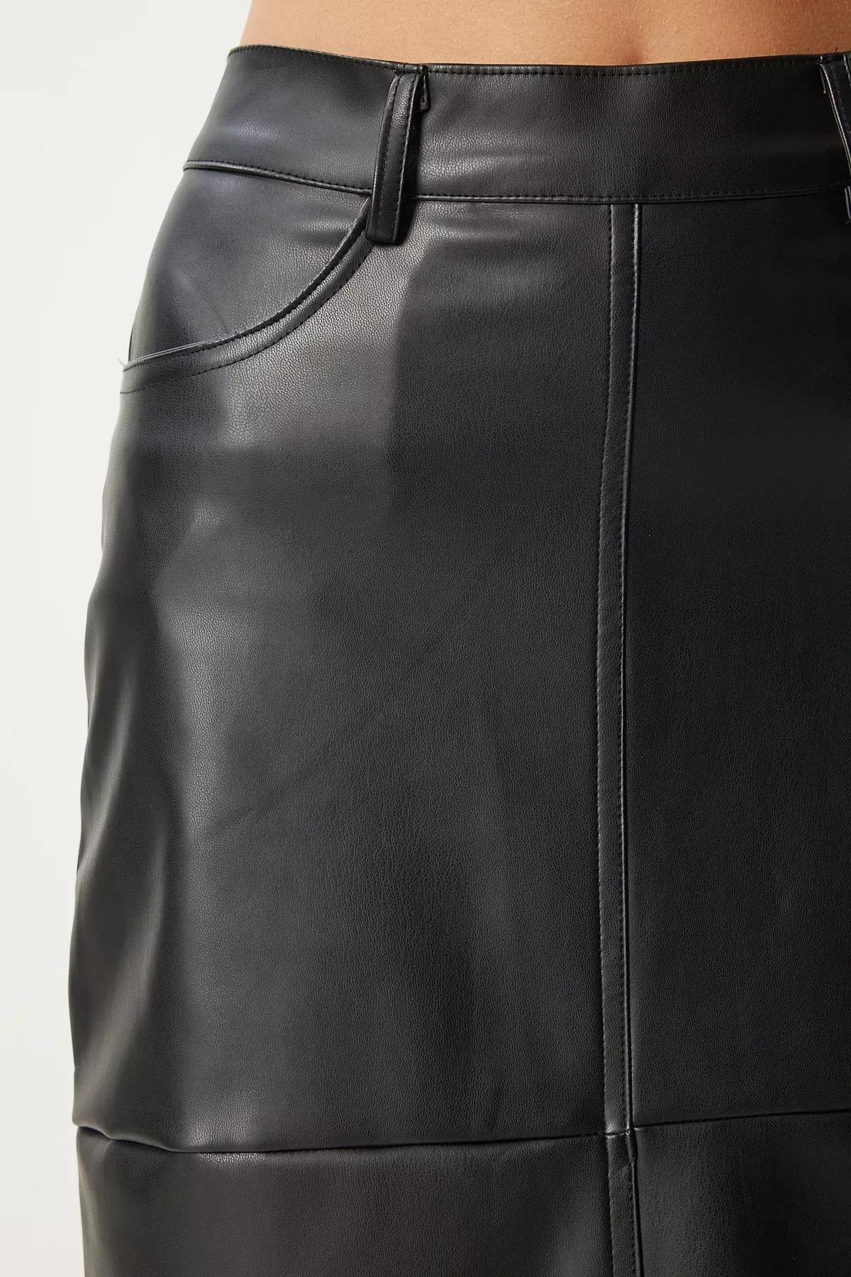 Black Faux Leather Pencil Skirt, , large image number 4