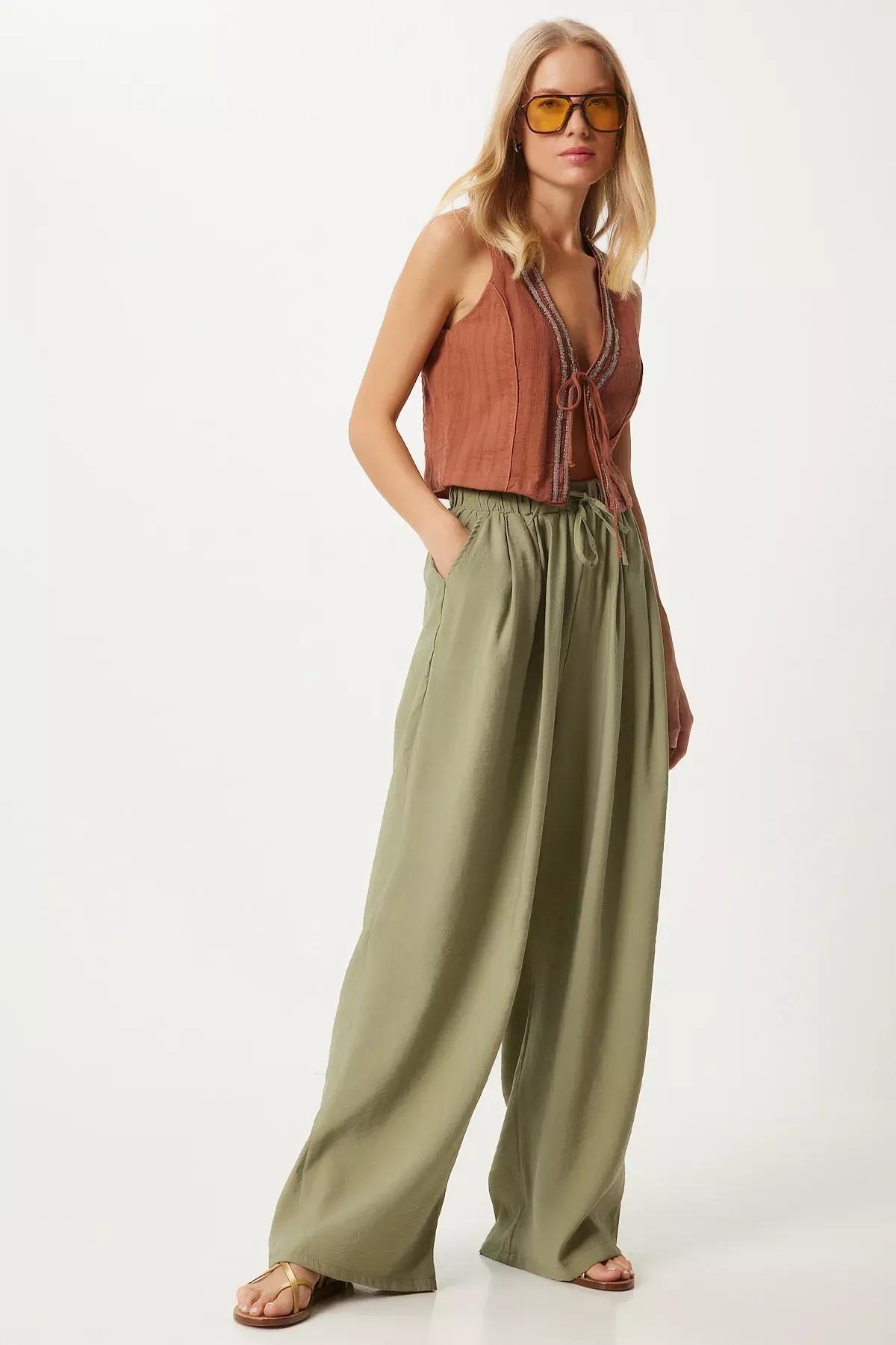 Green Casual Fit Shalwar Trousers, Khaki, large image number 1