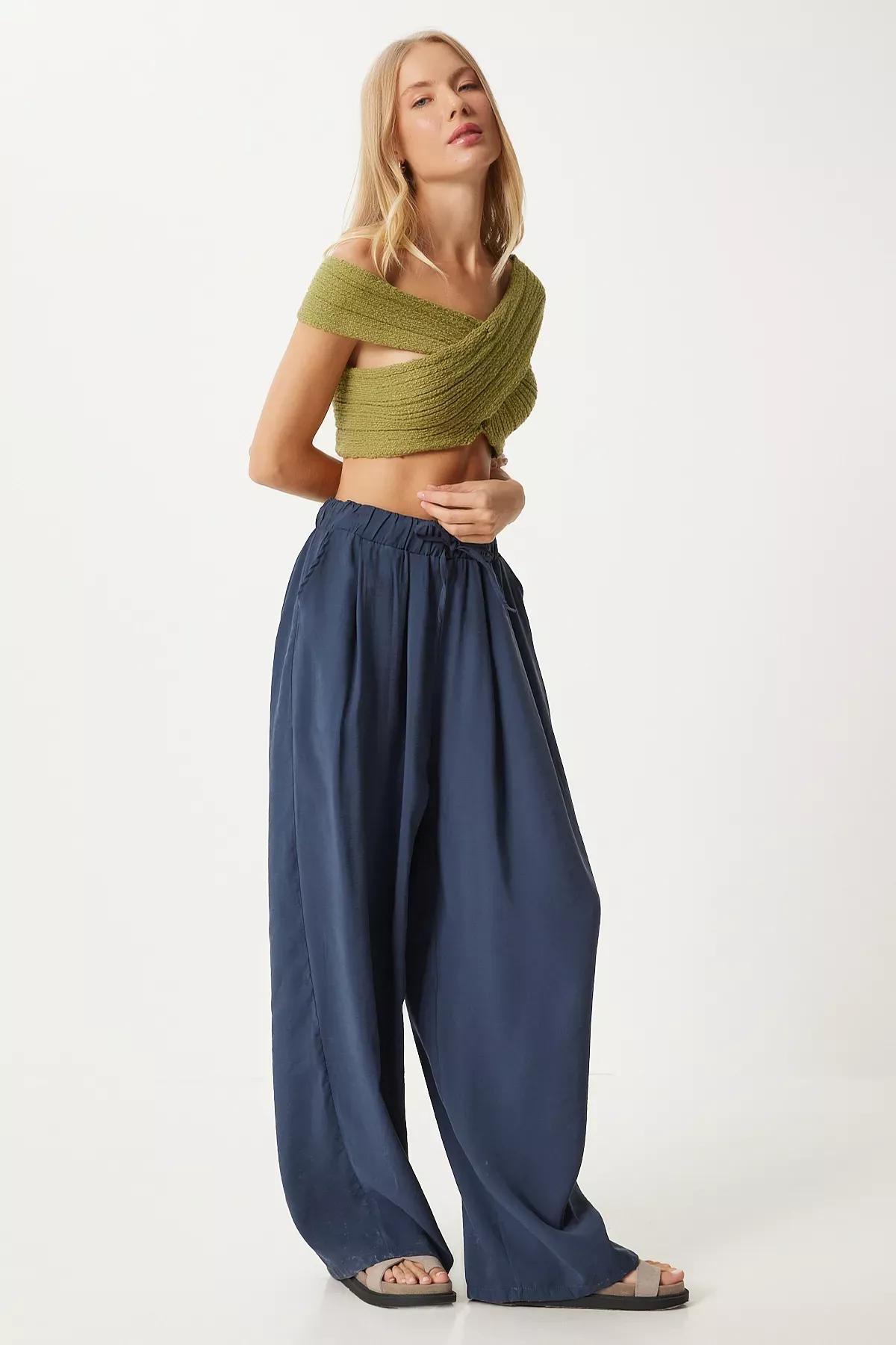 Navy Shalwar Cut Trousers, , large image number 0