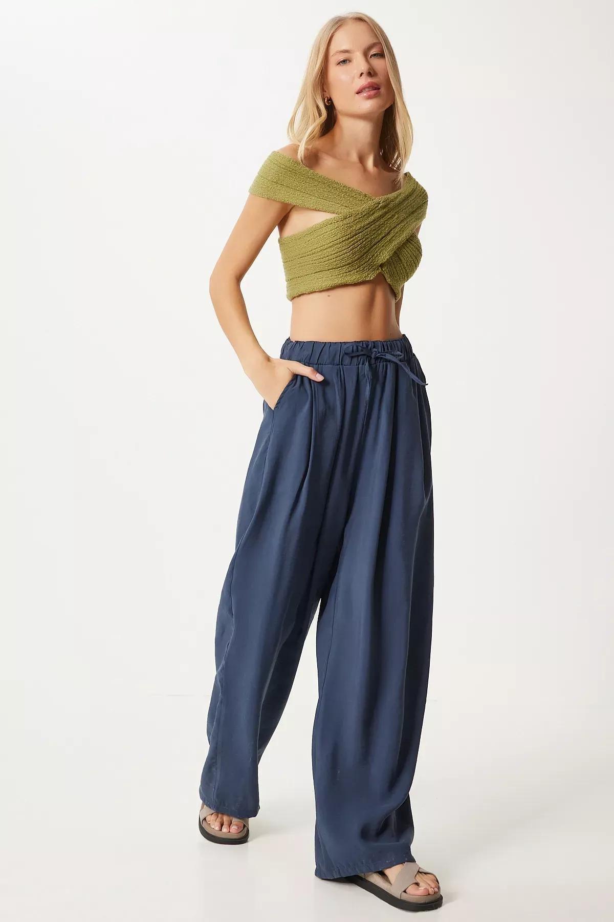 Navy Shalwar Cut Trousers, , large image number 1