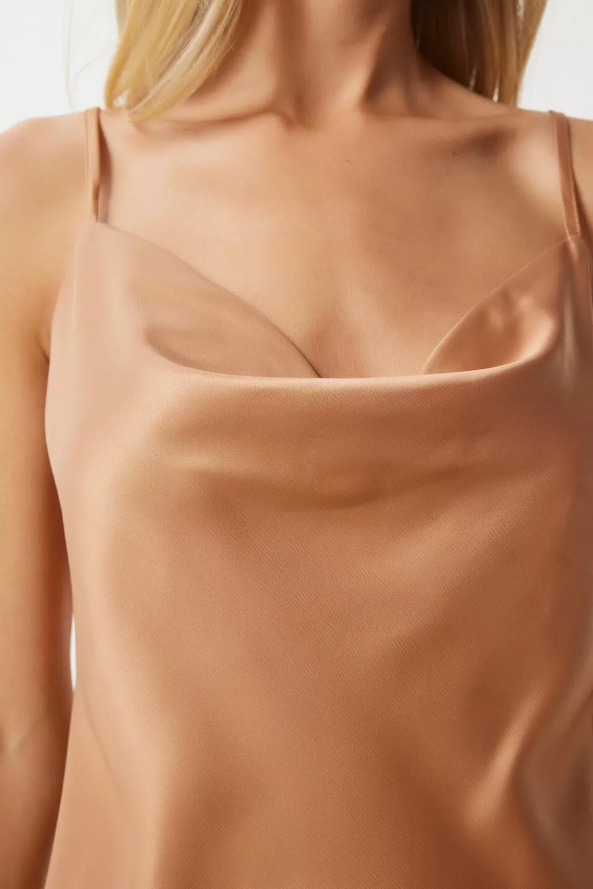 Ecru Cowl Neck Detailed Dress, CARAMEL, large image number 3