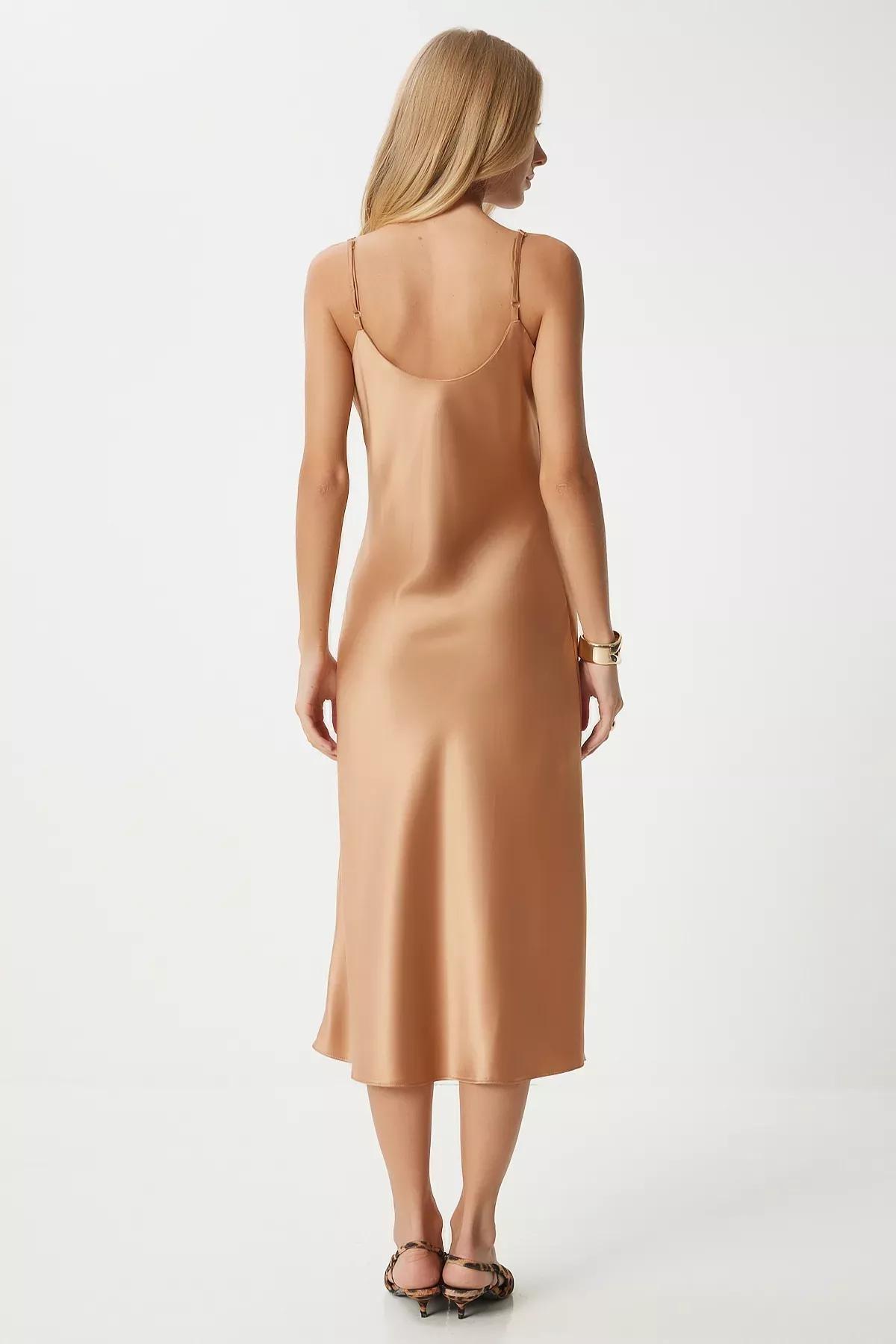 Ecru Cowl Neck Detailed Dress, CARAMEL, large image number 4