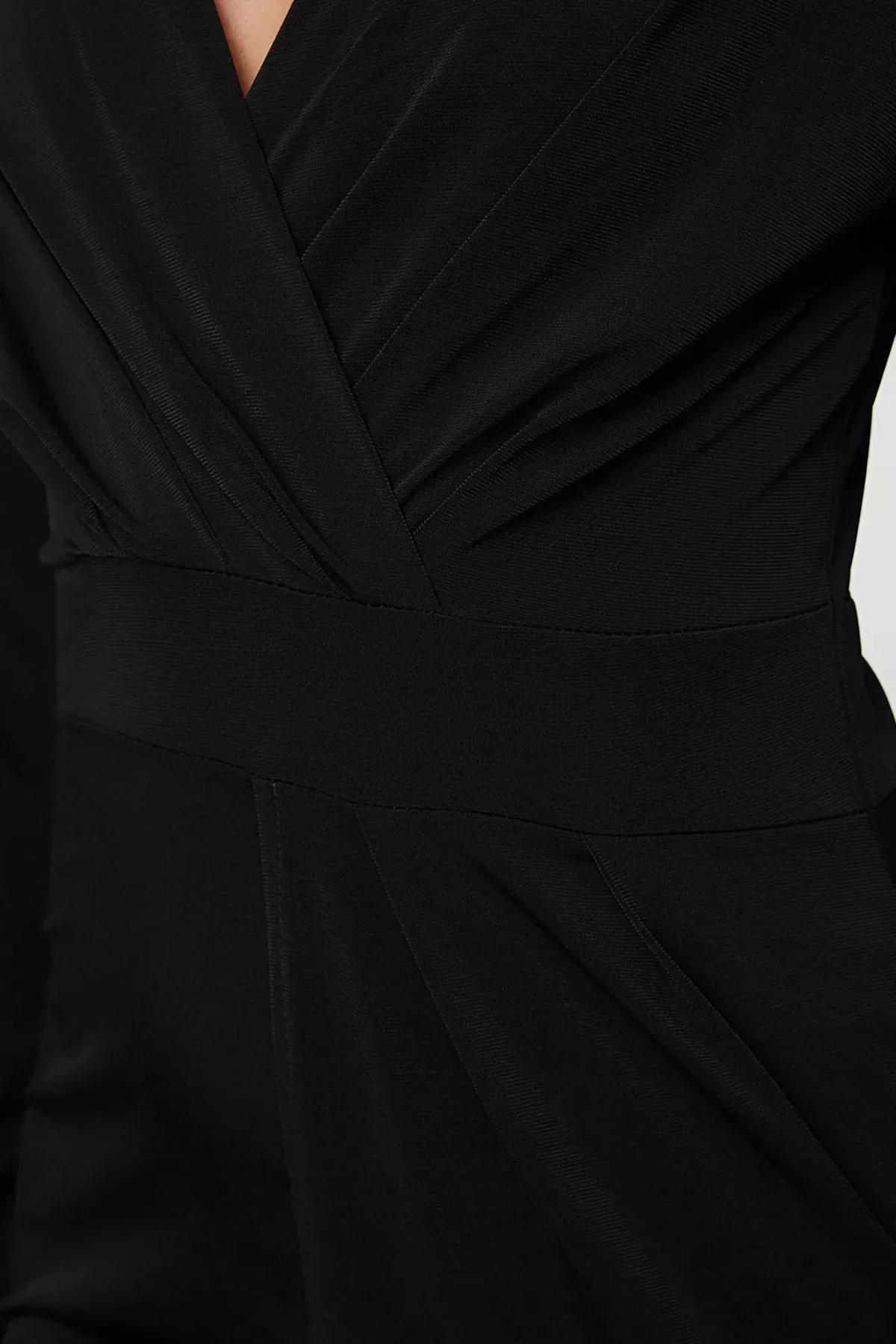 Black V-Neck Lined Woven Dress, , large image number 3