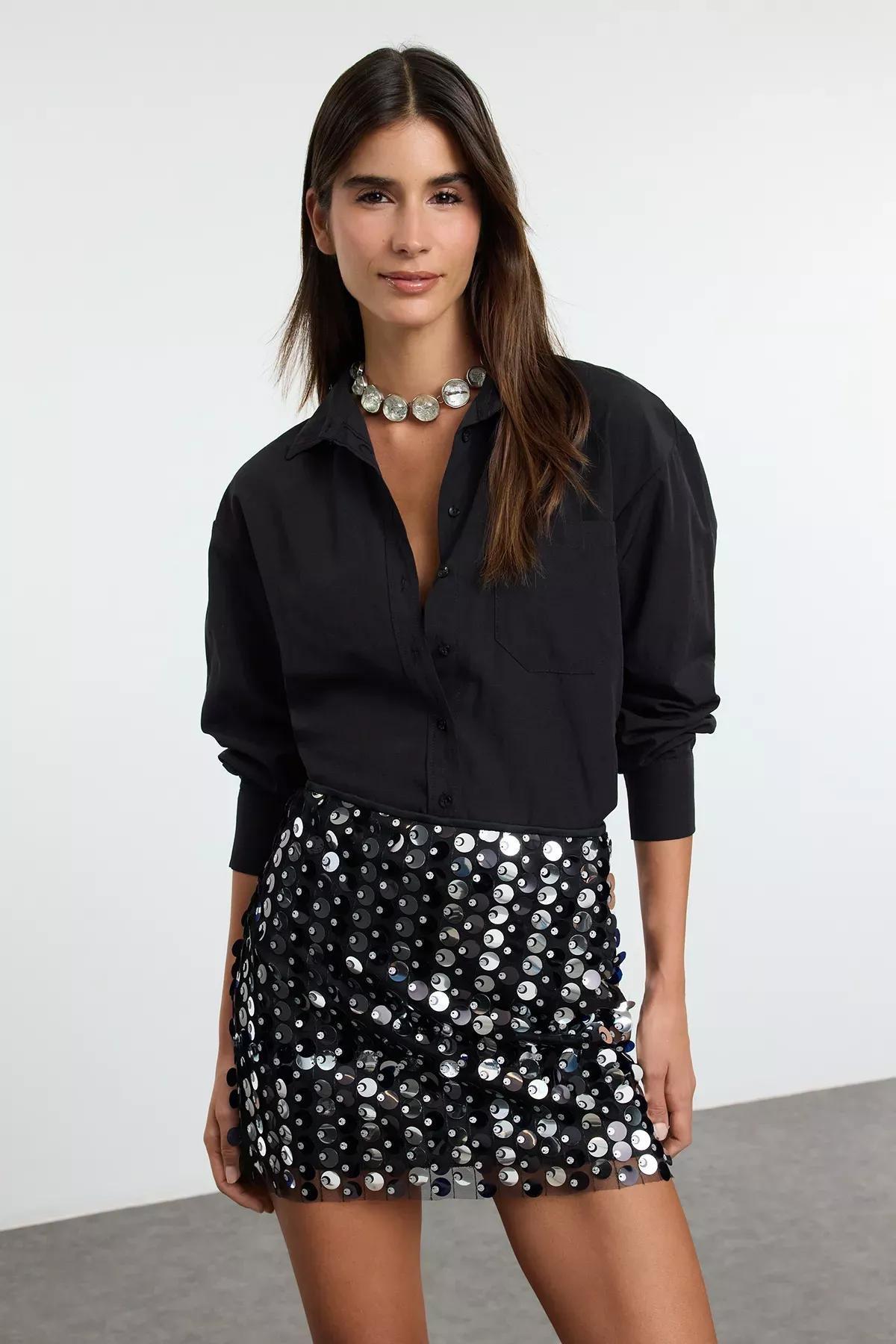 Black Sequined Mini Skirt, , large image number 0