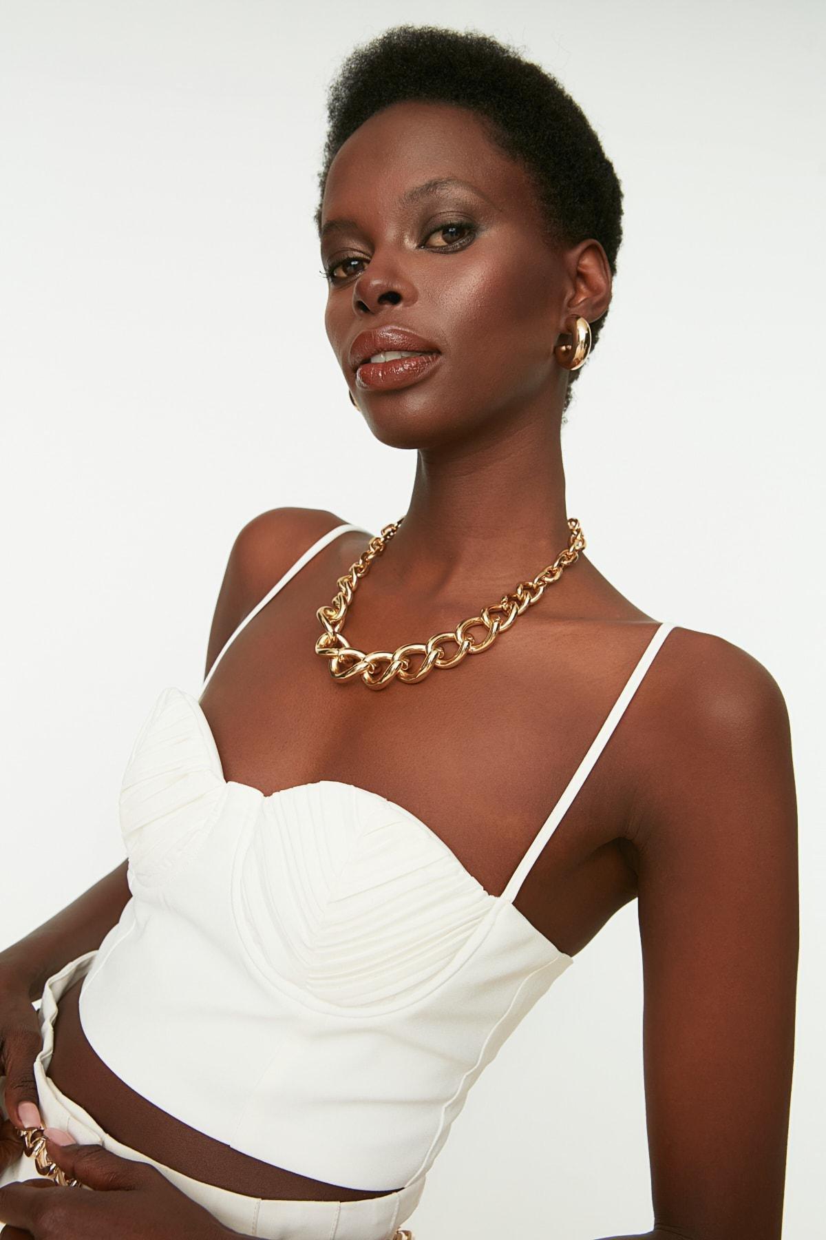 White Plain Sweetheart Crop Top, , large image number 0