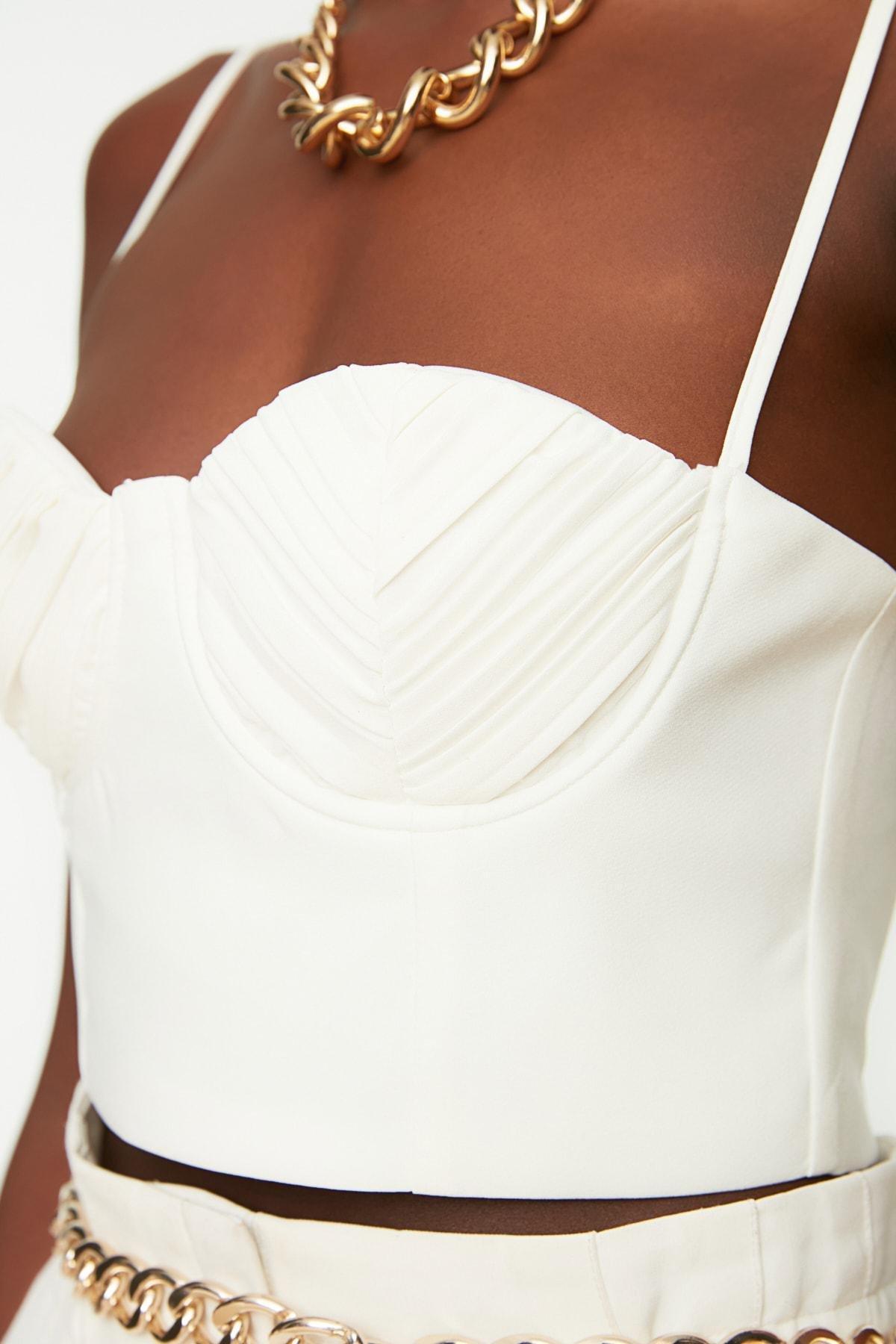 White Plain Sweetheart Crop Top, , large image number 2