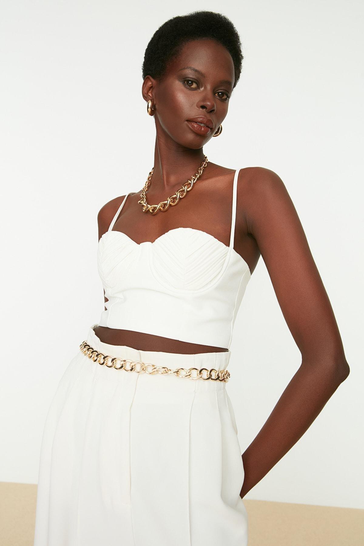 White Plain Sweetheart Crop Top, , large image number 4