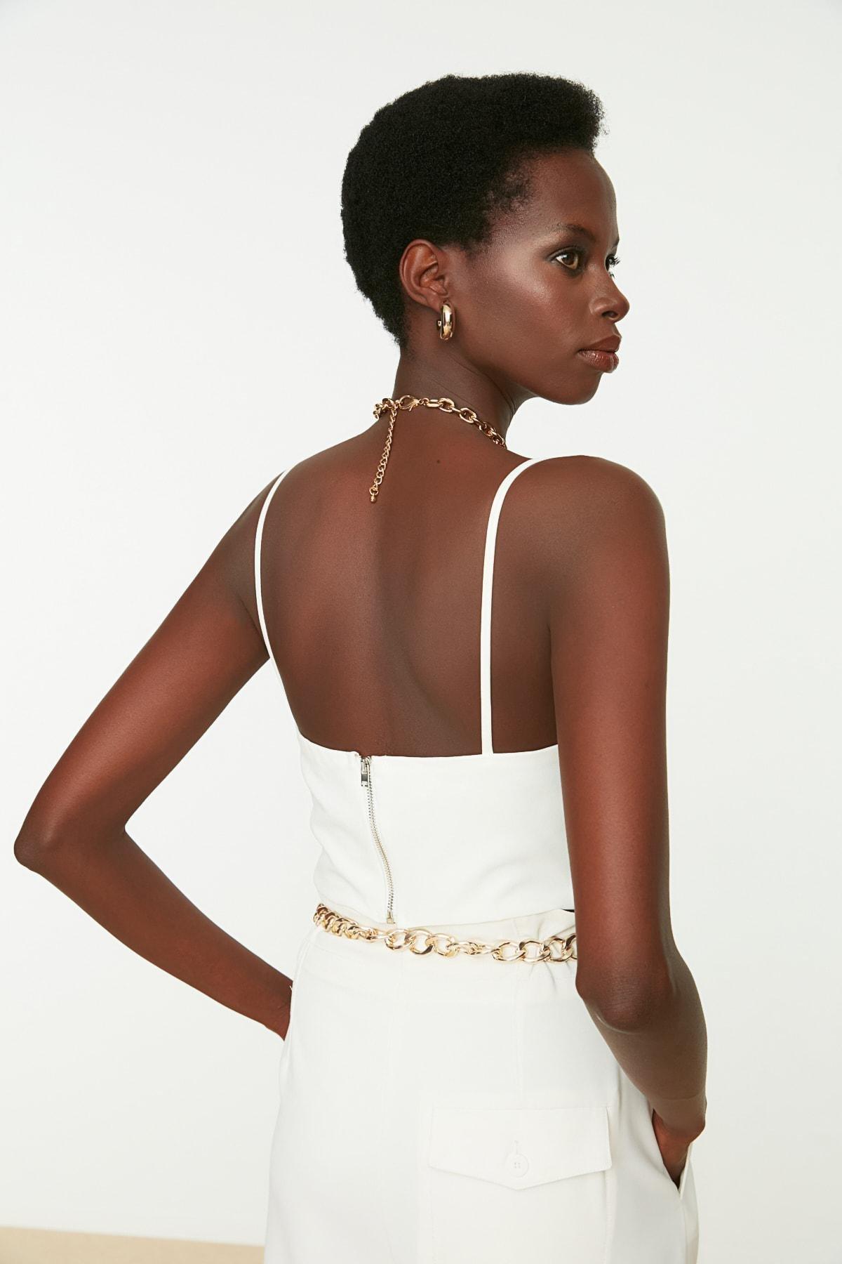 White Plain Sweetheart Crop Top, , large image number 5