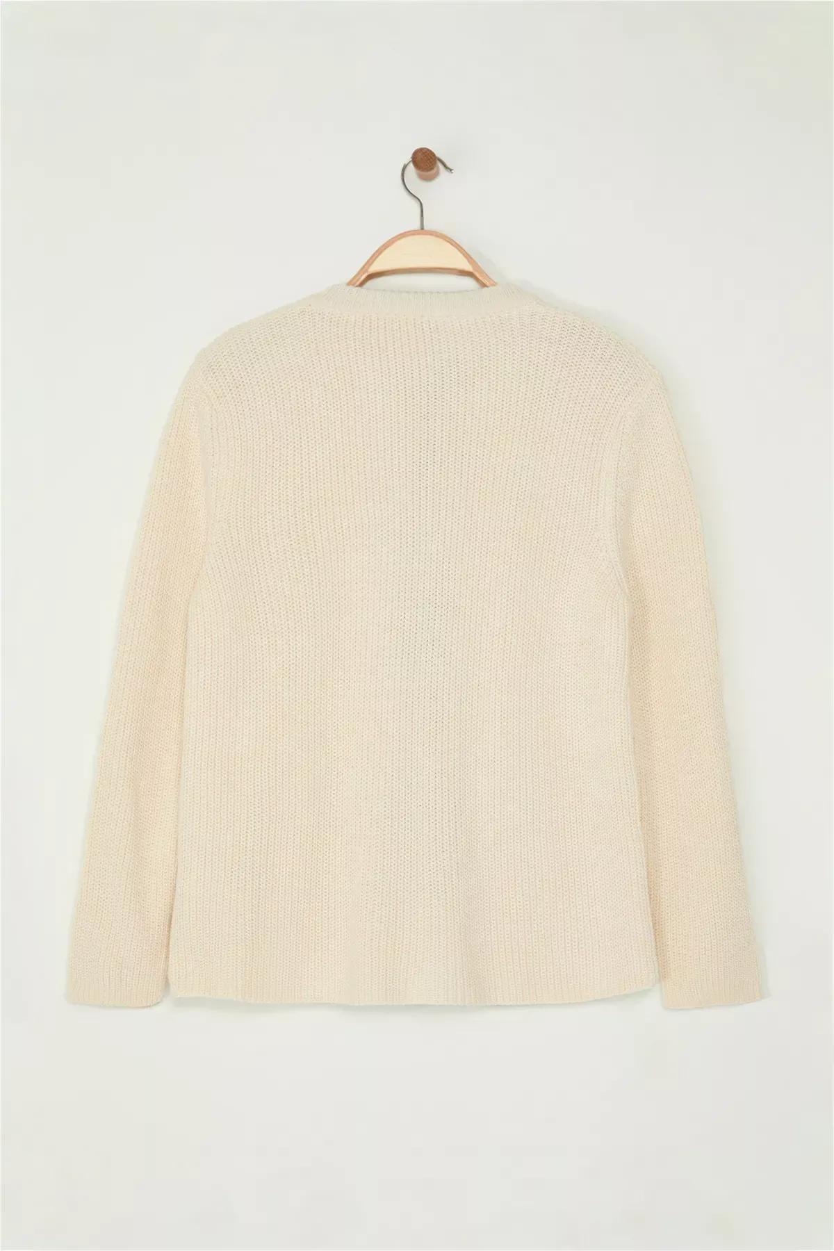 Stone Crew Neck Tied Crop Knitwear Cardigan, STONE, large image number 6