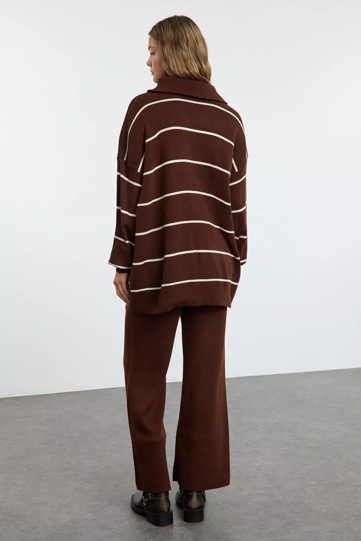 Brown Striped Knitwear Set, Brown, large image number 4
