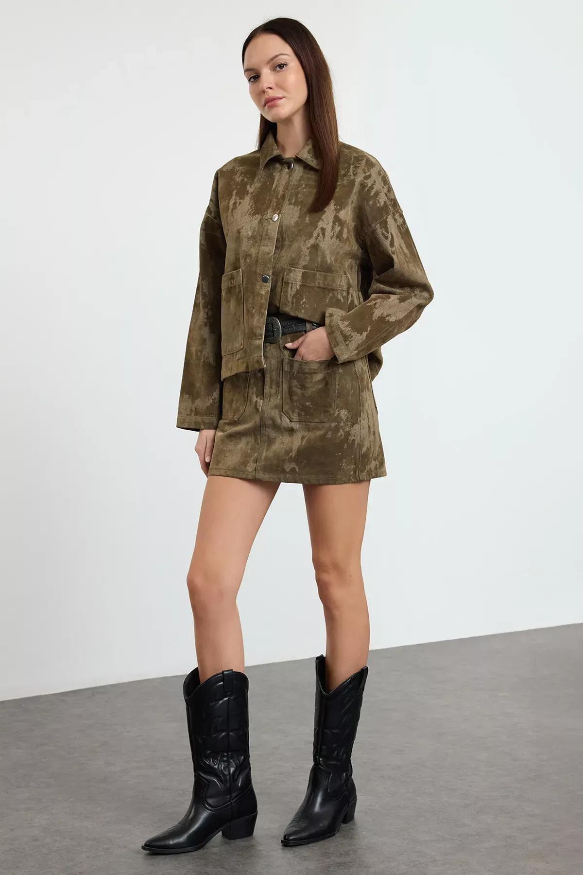 Green V-Neck Knit Vest, Khaki, large image number 1