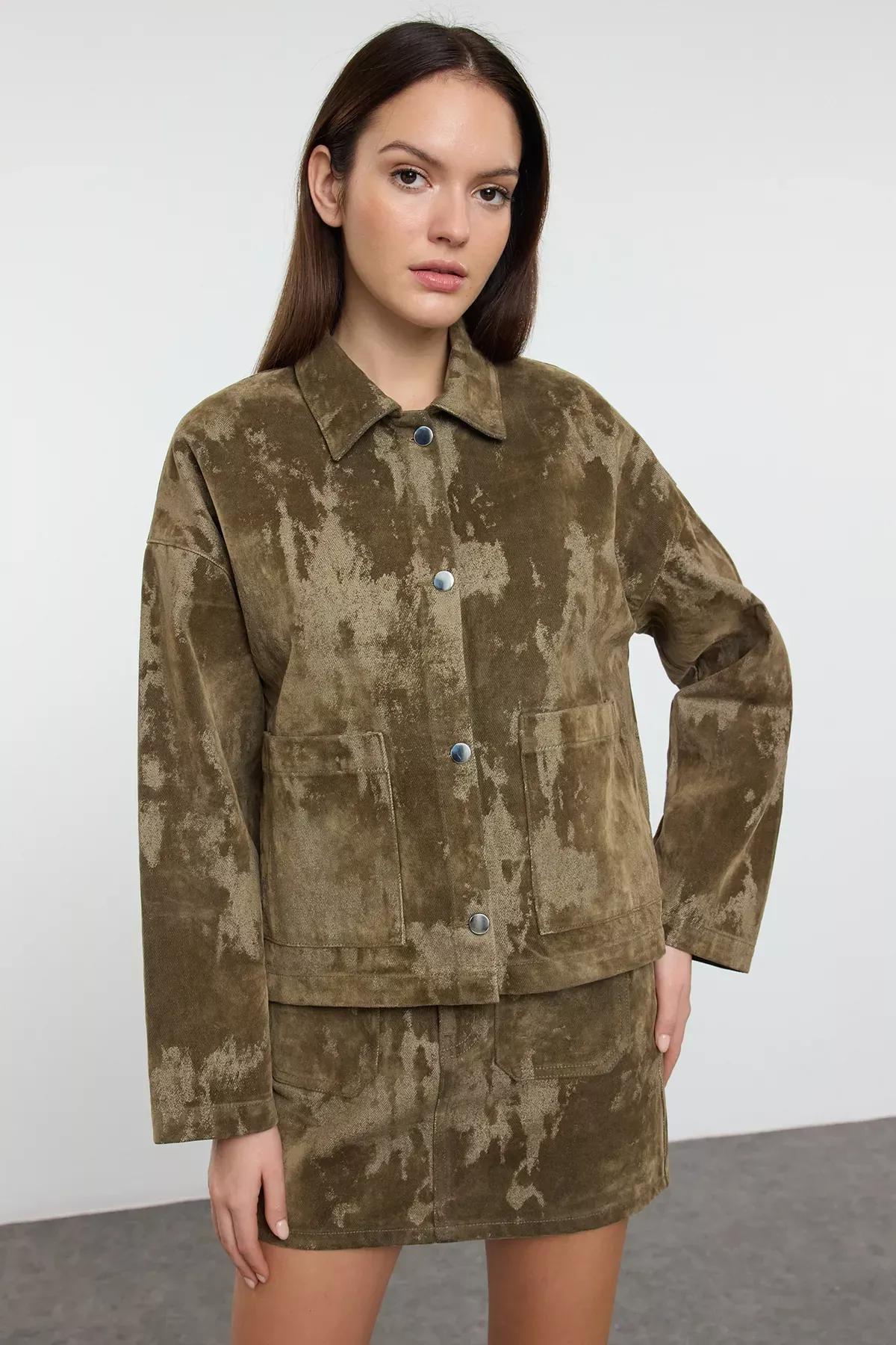 Green V-Neck Knit Vest, Khaki, large image number 2