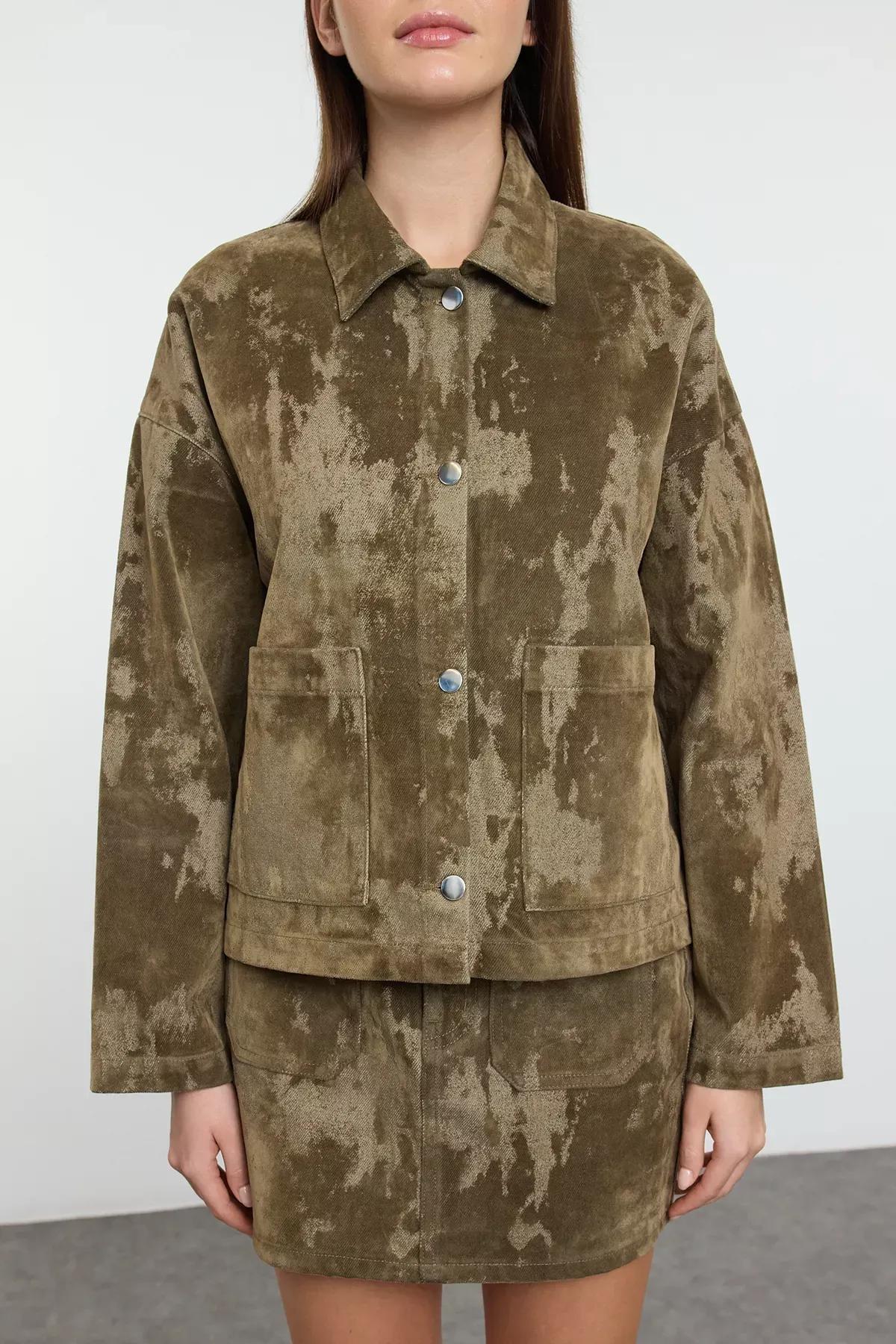 Green V-Neck Knit Vest, Khaki, large image number 3