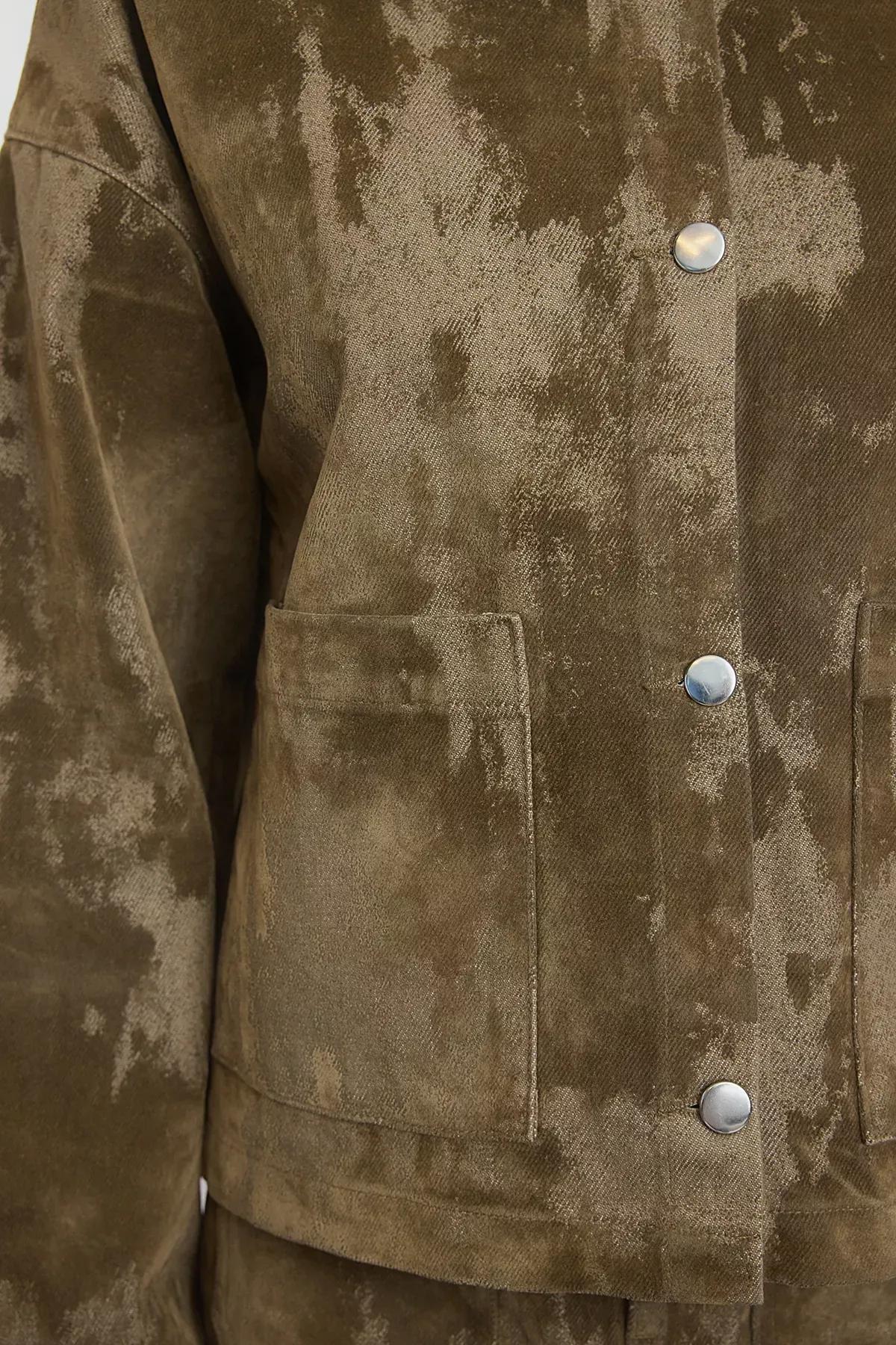 Green V-Neck Knit Vest, Khaki, large image number 4