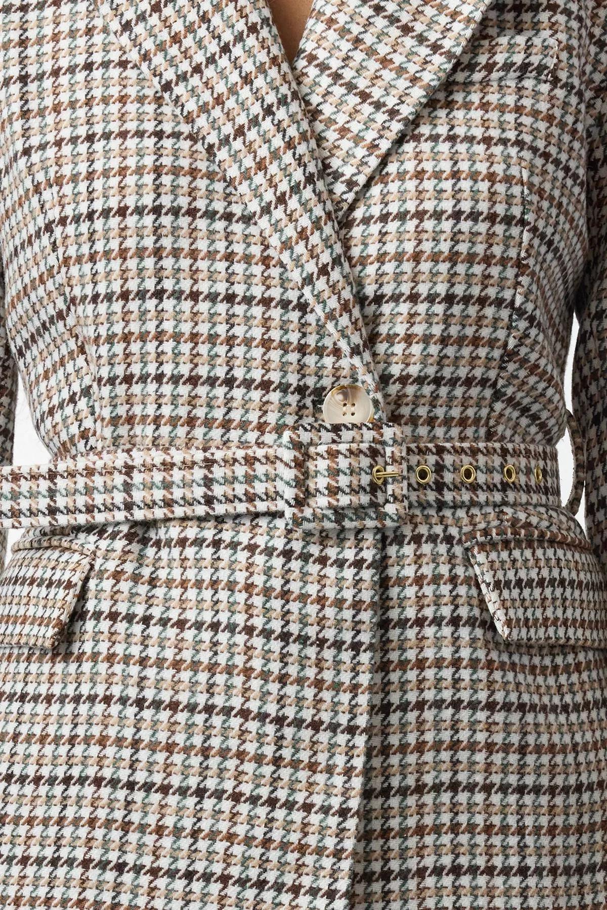Multicolour Belted Woven Blazer, , large image number 3