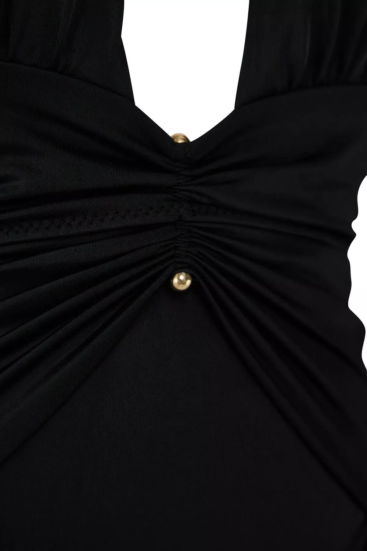 Black V-Neck Accessorized Swimsuit, C101_2094, large image number 5