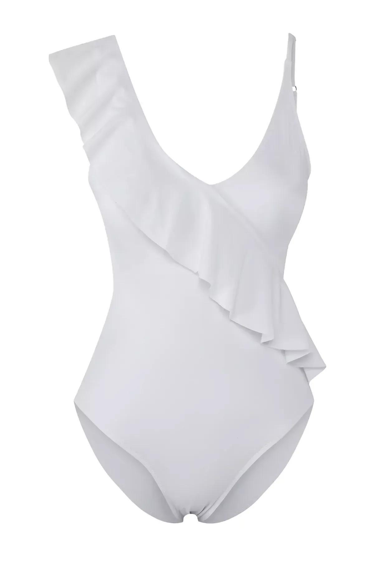 White One Shoulder Flounce Swimsuit, C101_1979, large image number 6