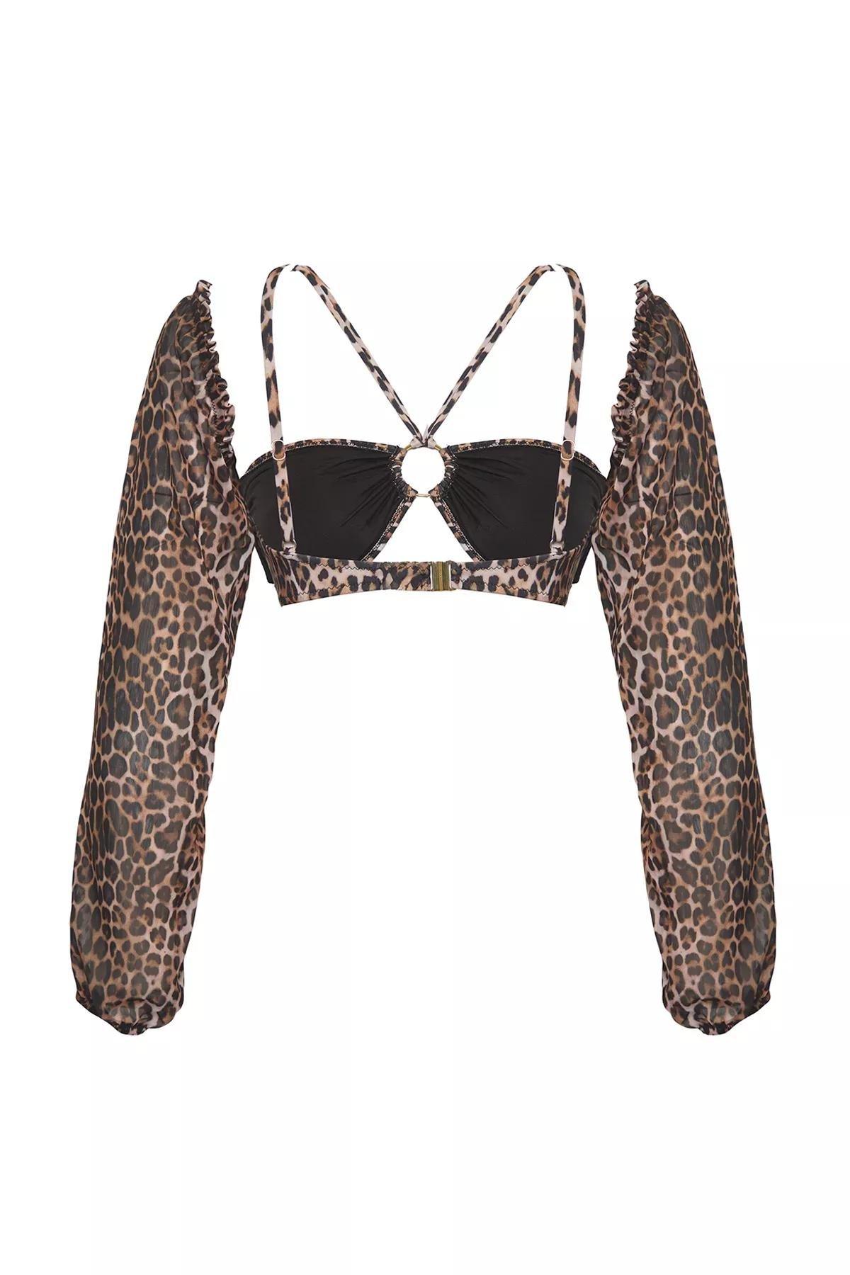 Brown Leopard Patterned Bikini Top, , large image number 5