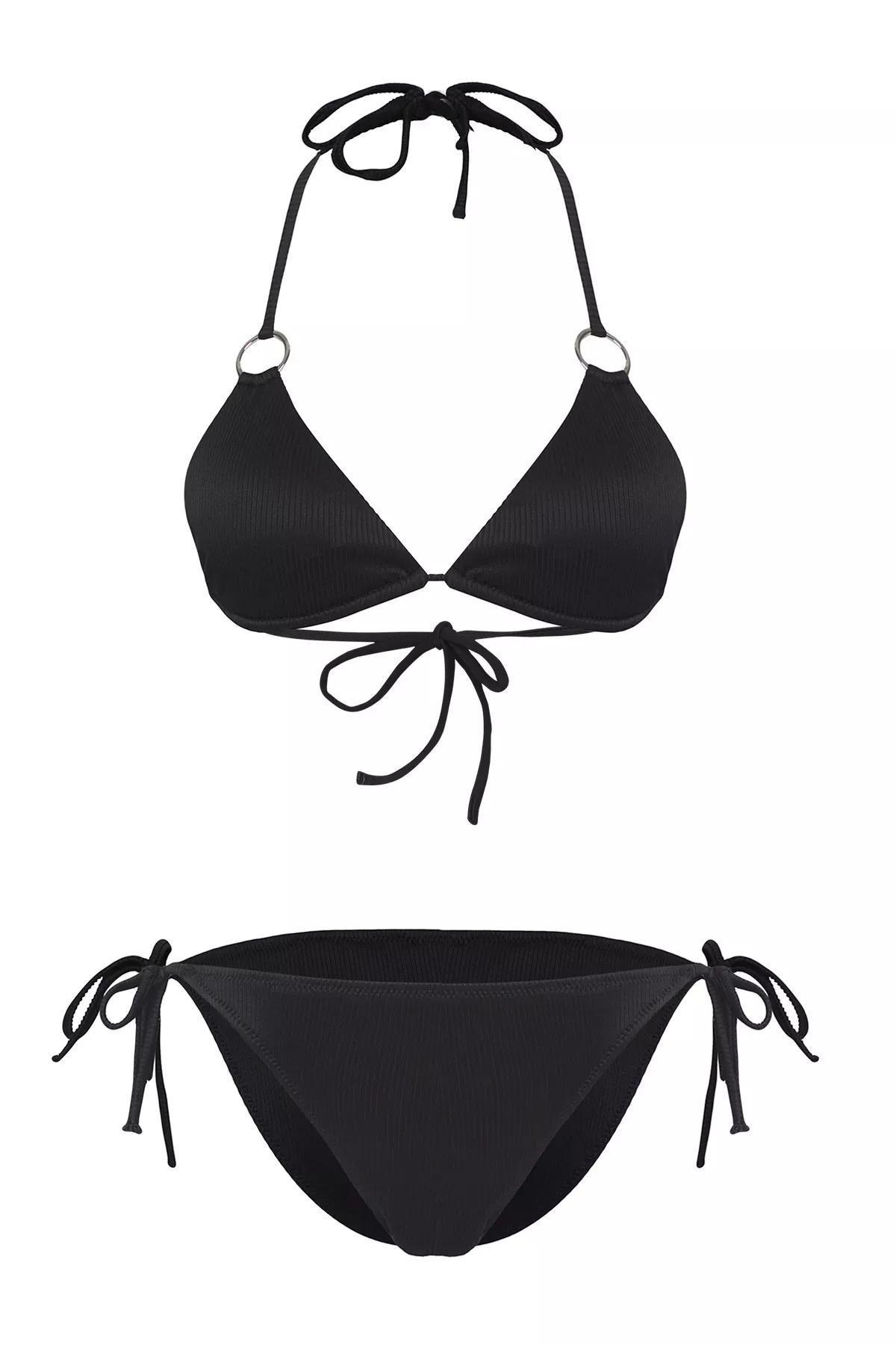 Black Triangle Accessory Textured Bikini Set, , large image number 4