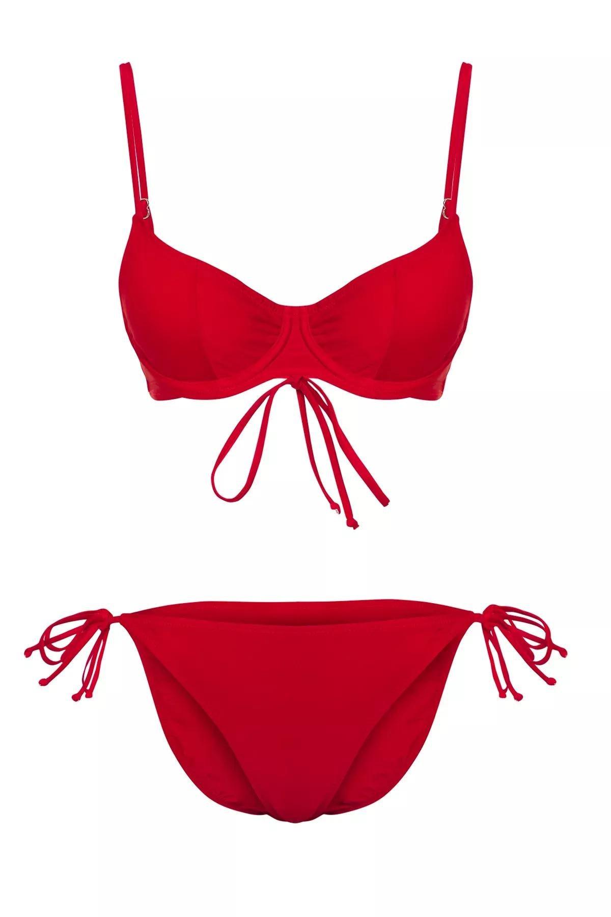 Red Balcony Tied Bikini Set, , large image number 4