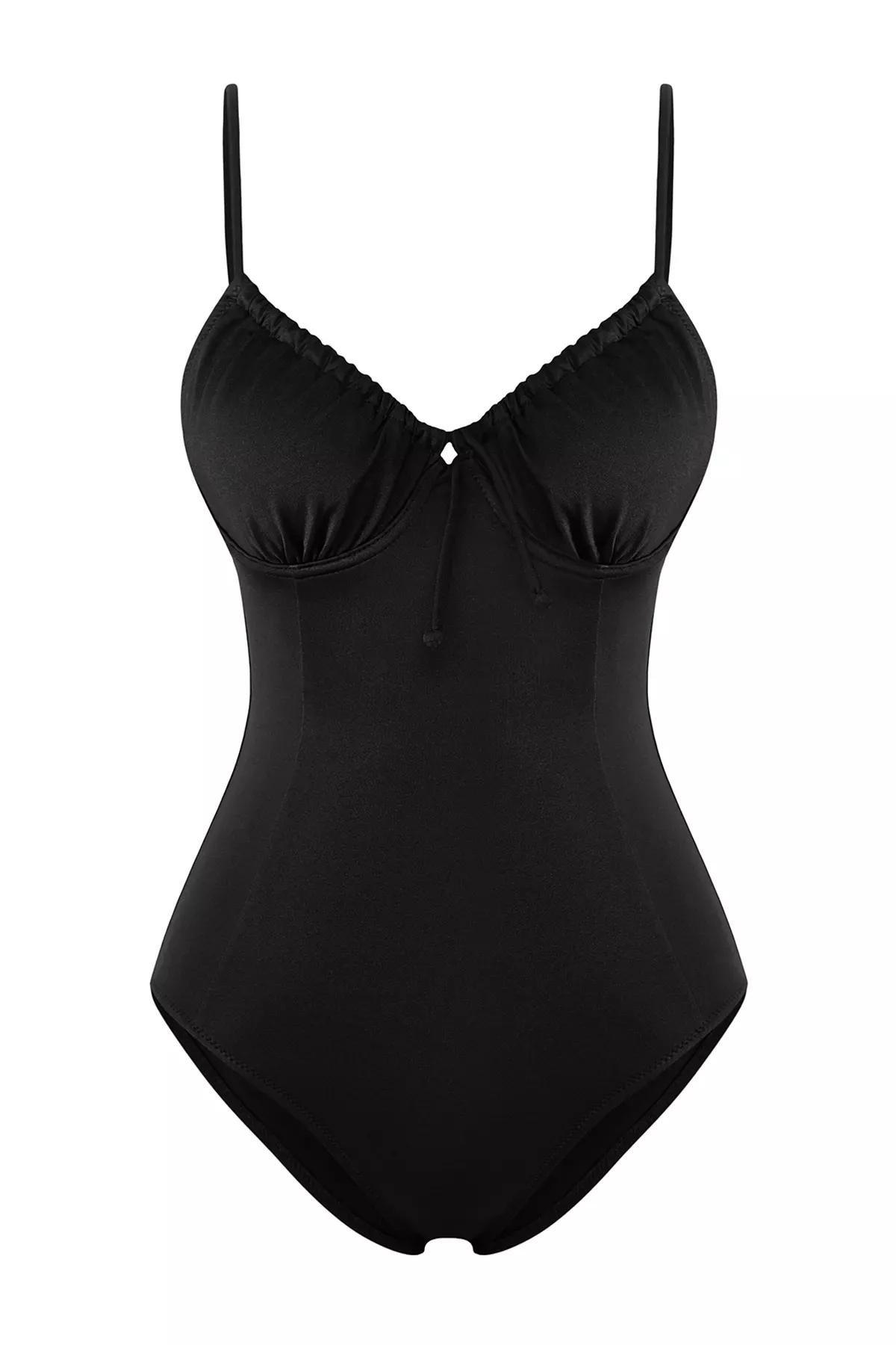 Black Tie Detail Underwire Tunnel Swimsuit, , large image number 4