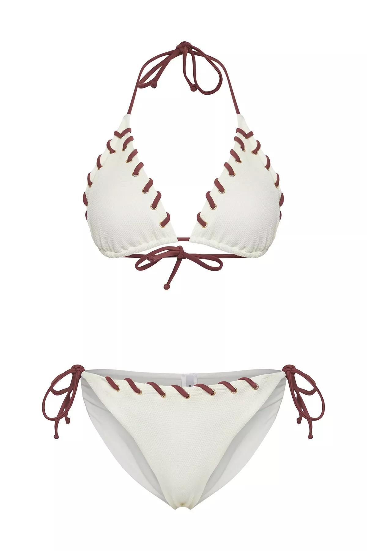 Ecru Triangle Detailed Bikini Set, , large image number 4