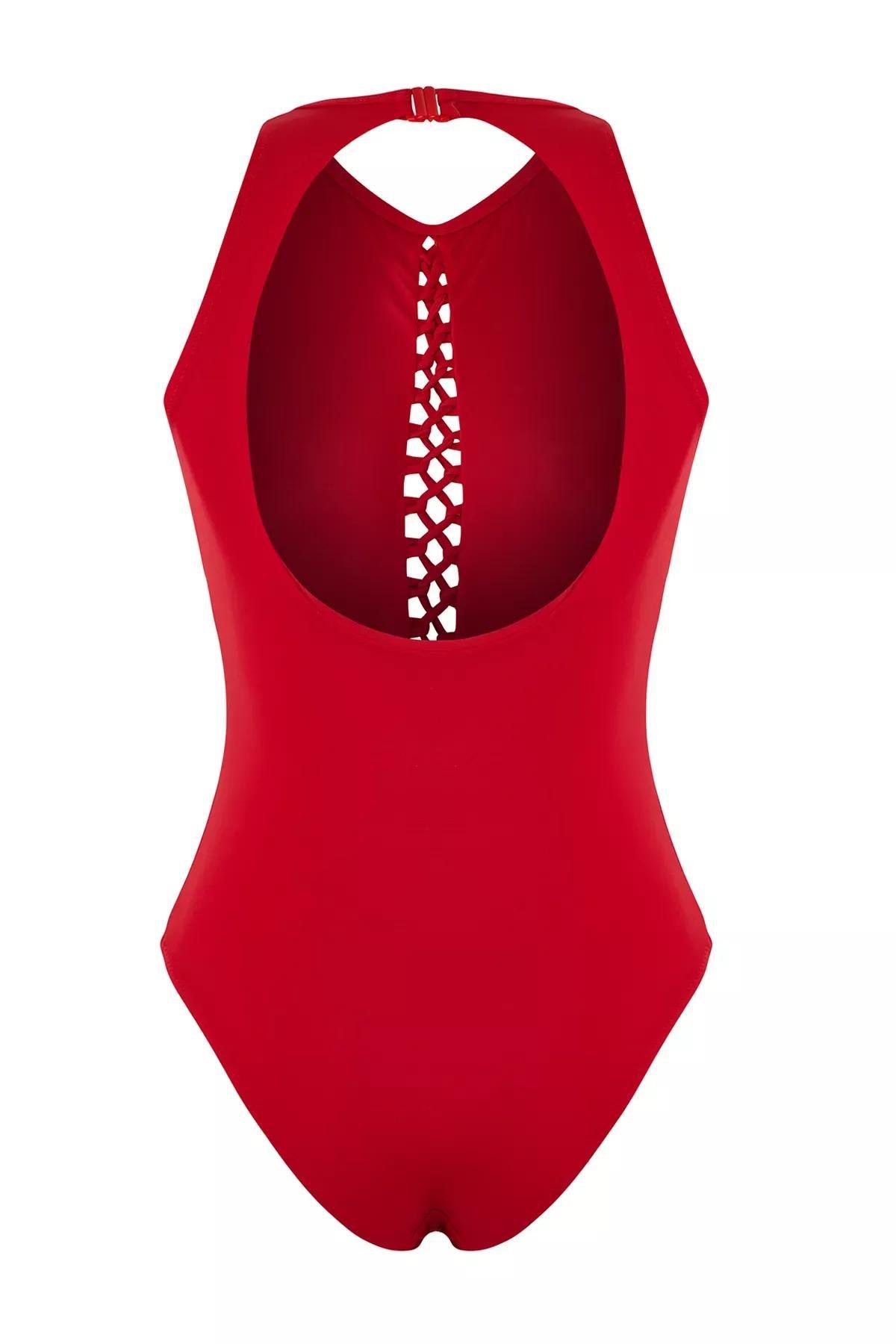 Red Halter Neck Swimsuit Piping, , large image number 5