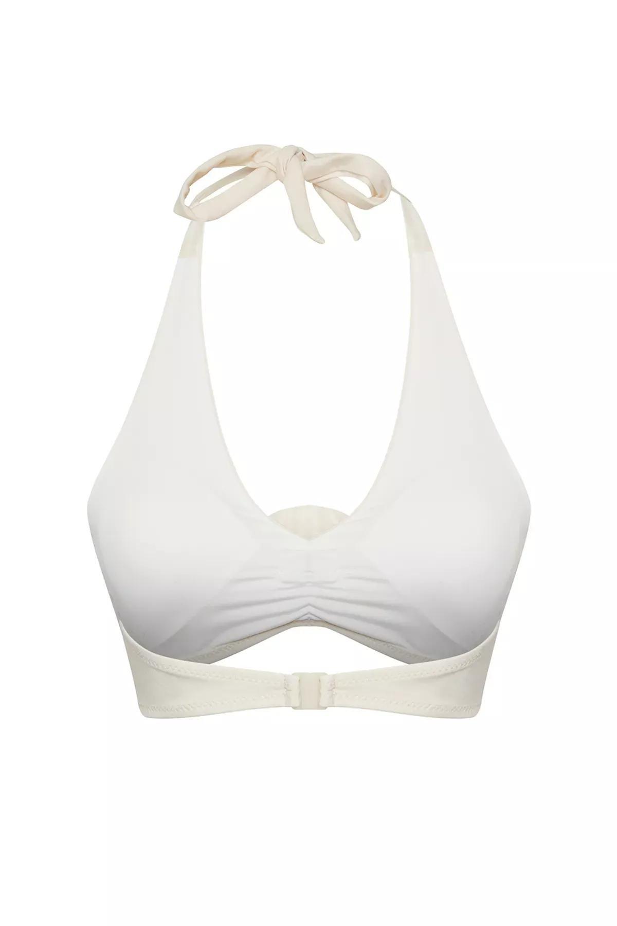 Beige Triangle Floral Applique Bikini Top, , large image number 2