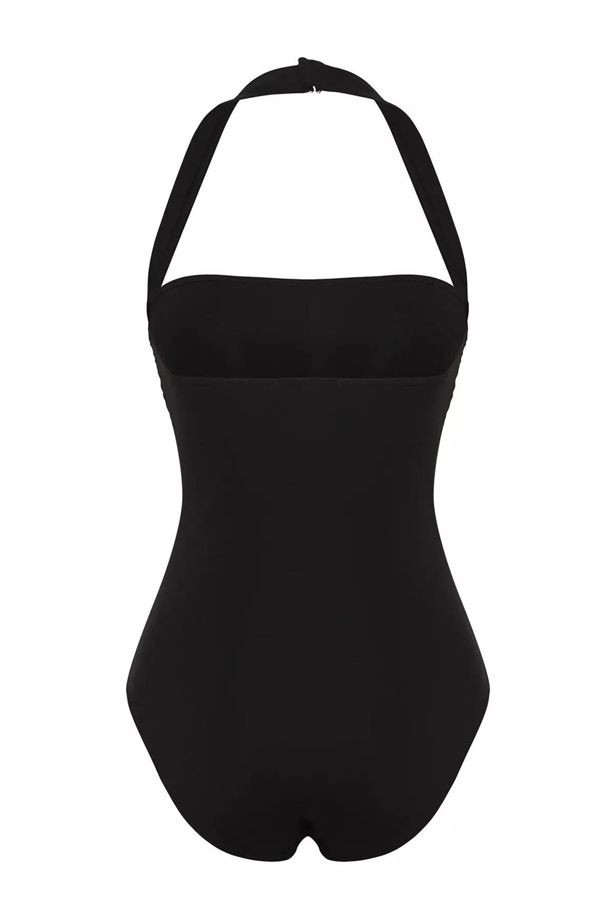 Black Strapless Draped Regular Swimsuit, , large image number 5