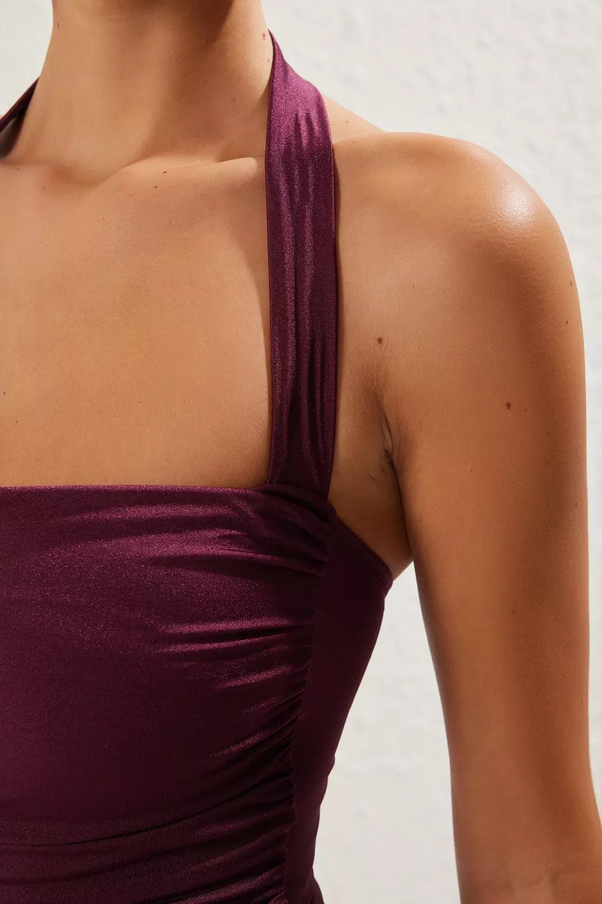 Purple Strapless Draped Swimsuit, C101_6276, large image number 6