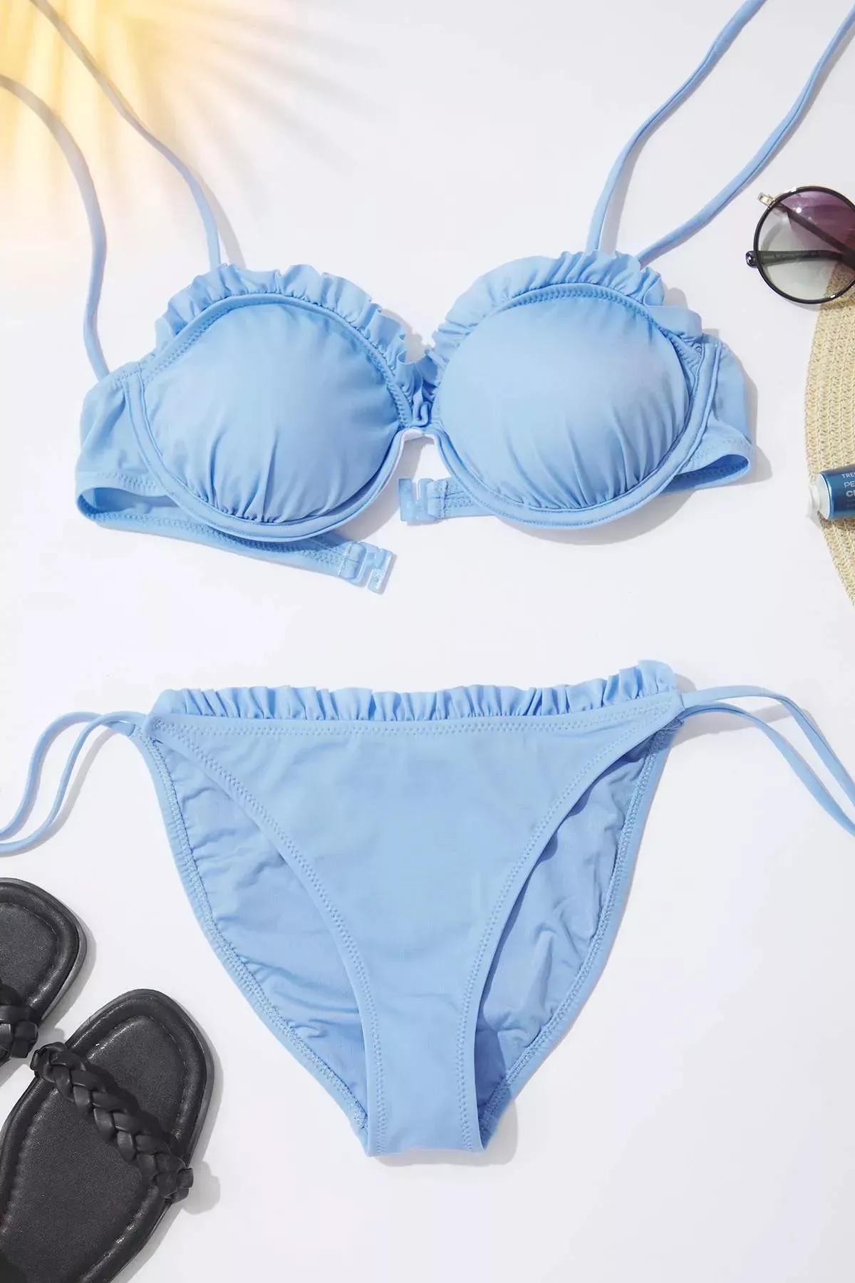 Blue Normal Waist Ruffle Bikini Bottom, C101_7388, large image number 1