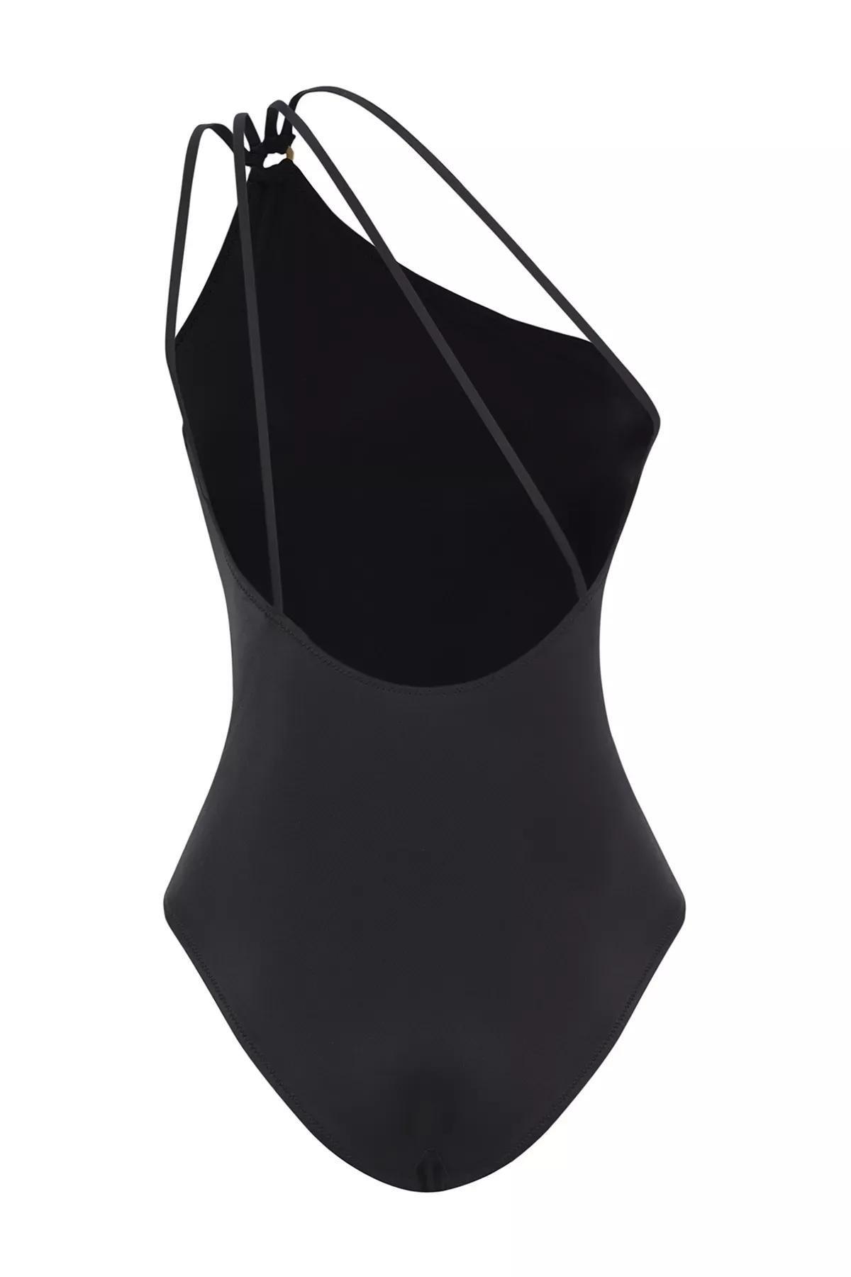 Black One Shoulder Backless Swimsuit, , large image number 5