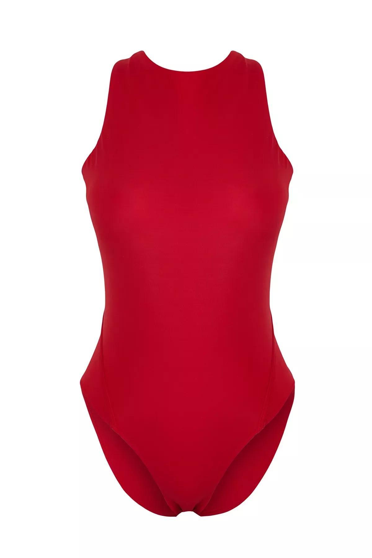 Red Halter Neck Backless Swimsuit, , large image number 4
