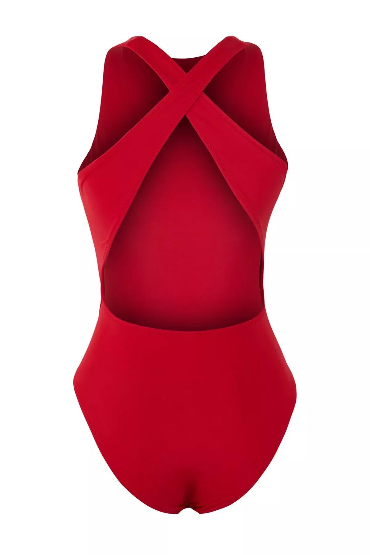 Red Halter Neck Backless Swimsuit, , large image number 5