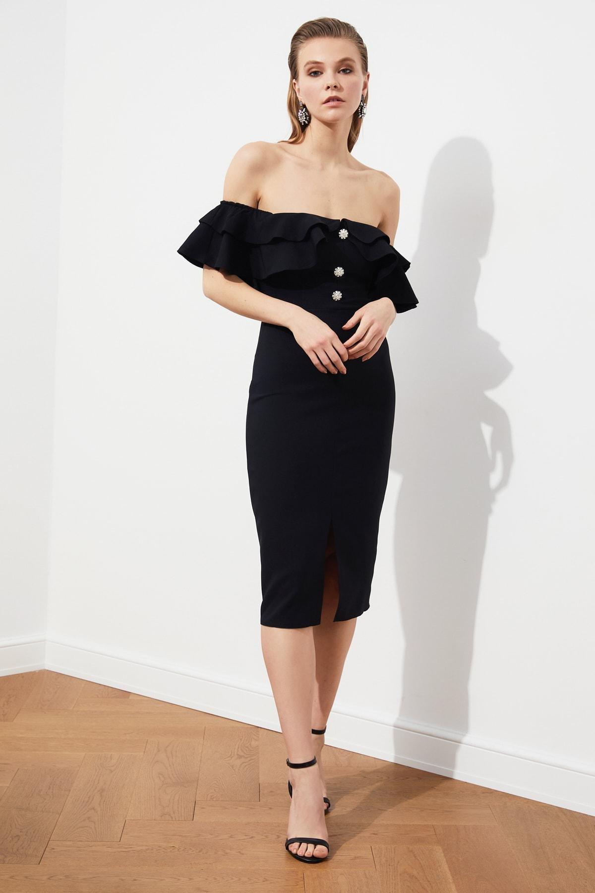Black Bodycon Midi Dress, , large image number 0