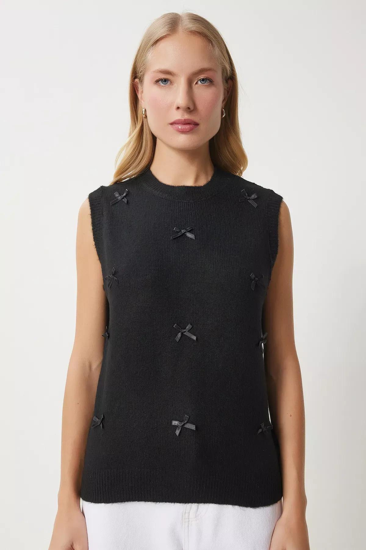 Black Bow Knitwear Sweater, BLACK, large image number 2