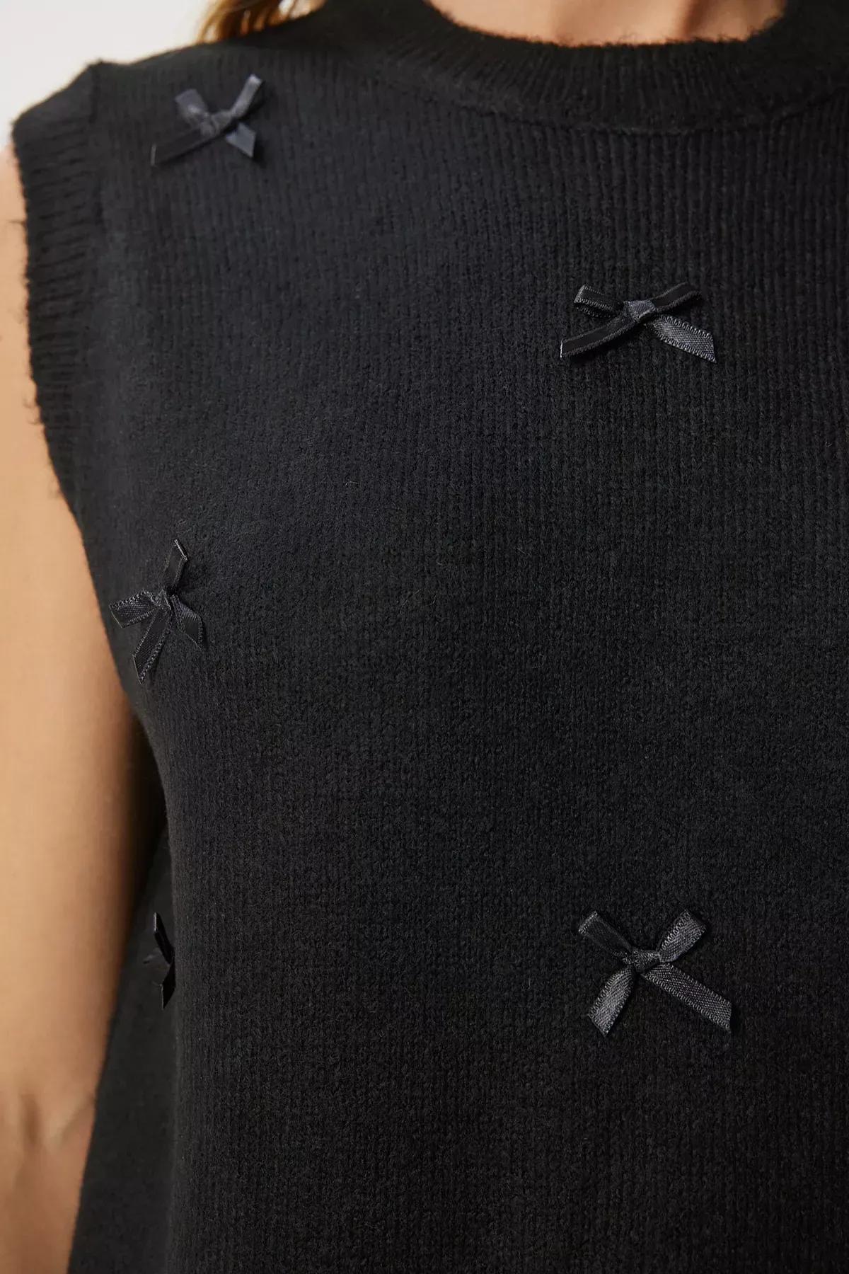 Black Bow Knitwear Sweater, BLACK, large image number 3