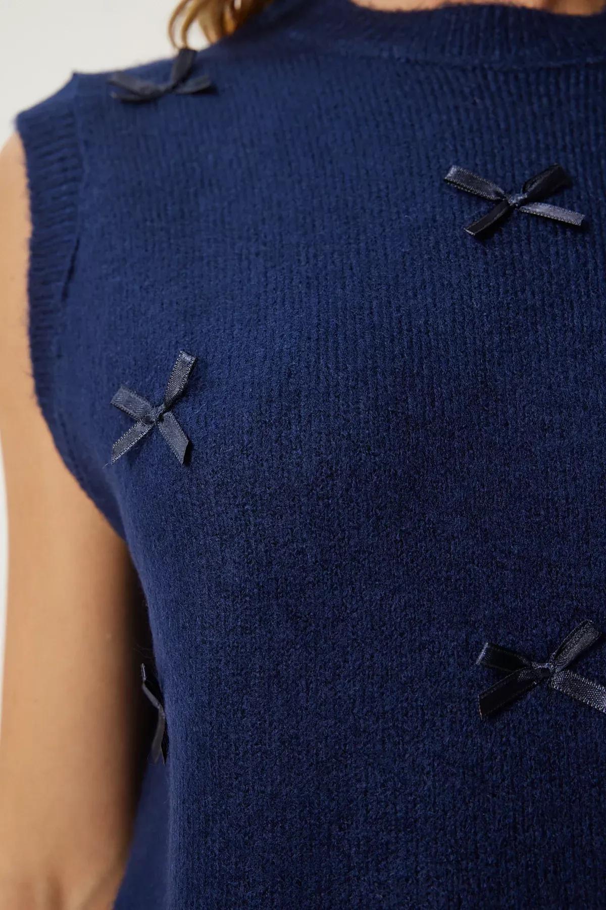 Navy Bow Knitted Sweater, Navy blue, large image number 4