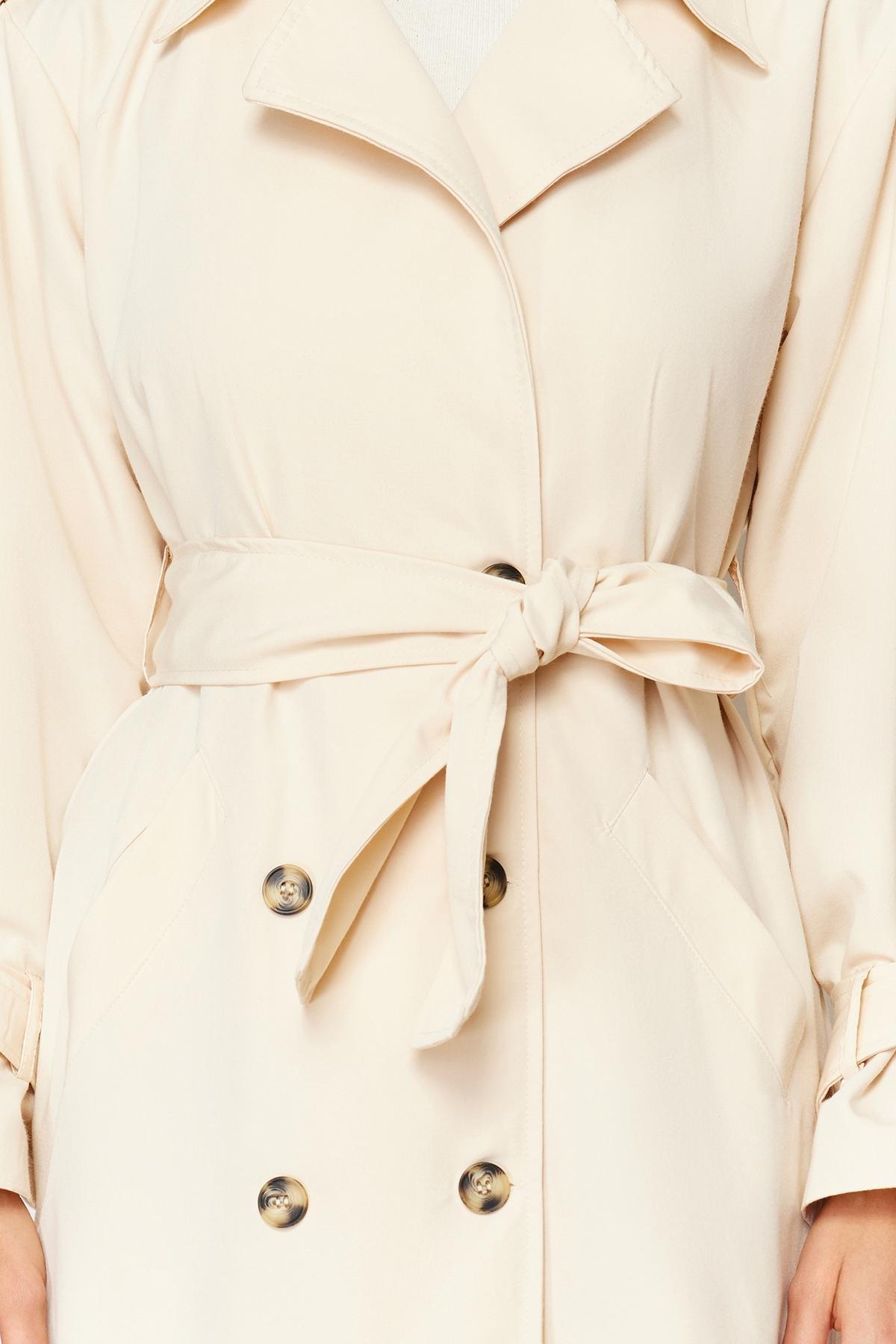 Beige Oversized Wide Cut Belted Trench Coat, , large image number 3