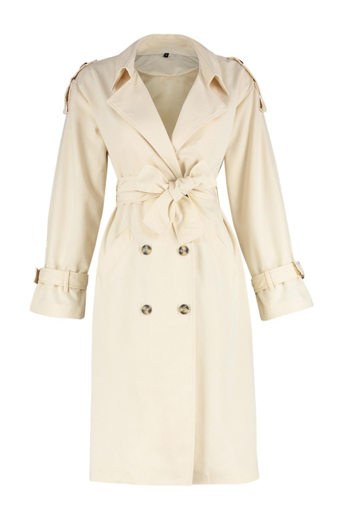 Beige Oversized Wide Cut Belted Trench Coat, , large image number 5