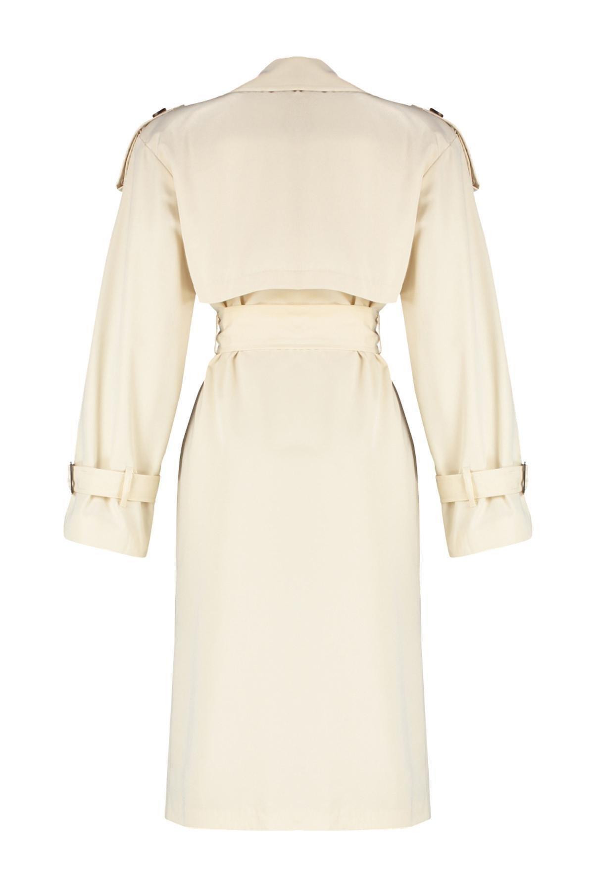 Beige Oversized Wide Cut Belted Trench Coat, , large image number 6
