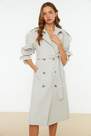 Trendyol - Grey Double-Breasted Maxi Trench Coat