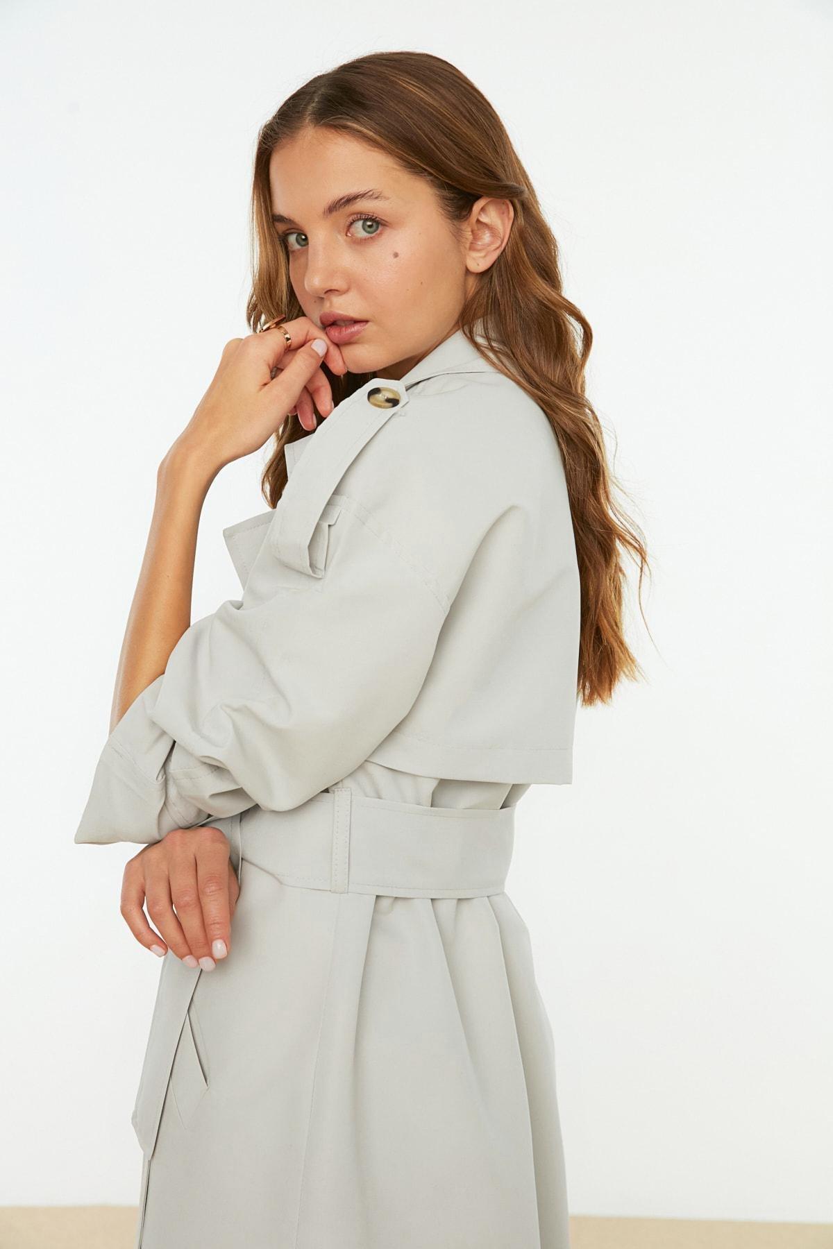 Grey Double-Breasted Maxi Trench Coat, , large image number 4