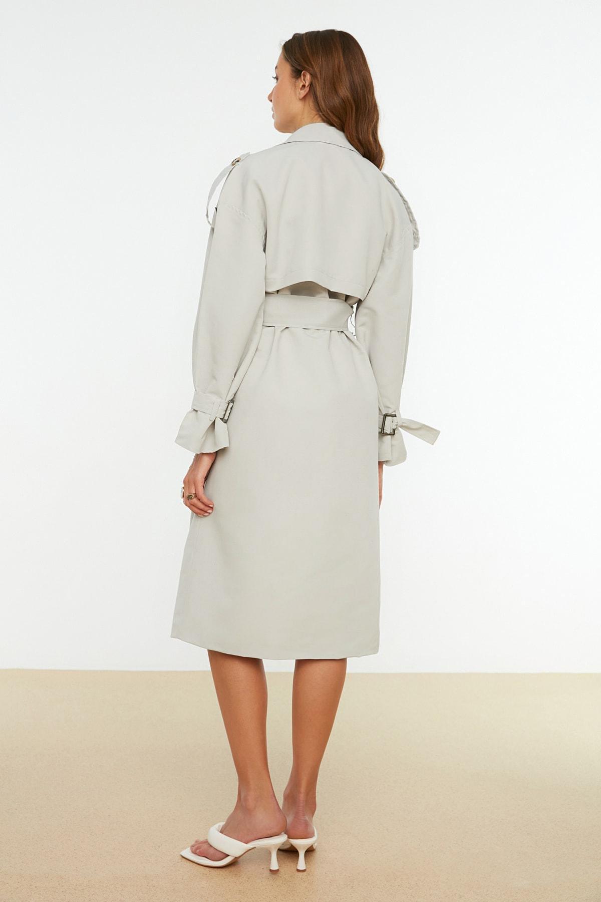 Grey Double-Breasted Maxi Trench Coat, , large image number 5