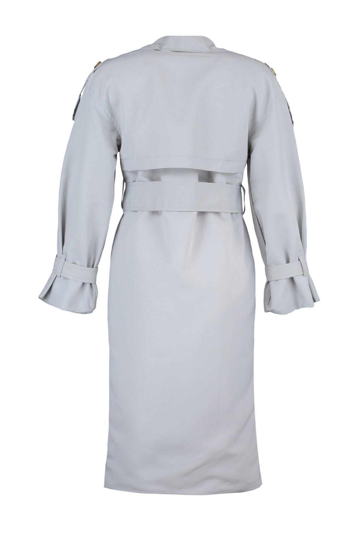 Grey Double-Breasted Maxi Trench Coat, , large image number 6