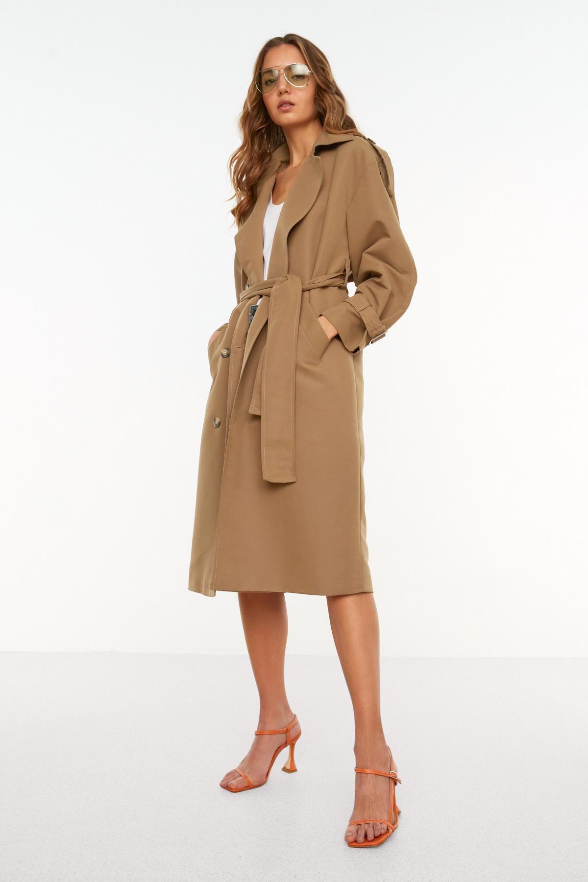 Brown Double-Breasted Maxi Trench Coat, Brown, large image number 1