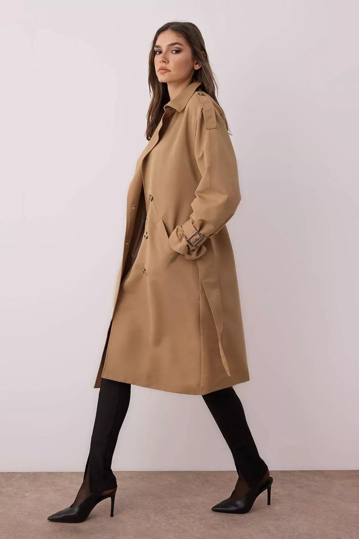 Brown Double-Breasted Maxi Trench Coat, Brown, large image number 2