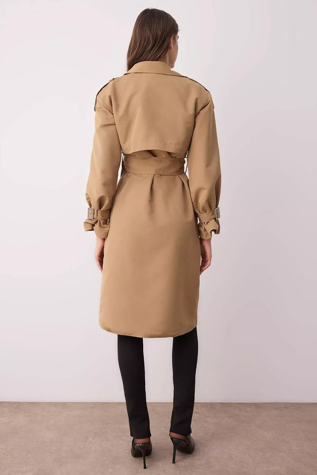 Brown Double-Breasted Maxi Trench Coat, Brown, large image number 4